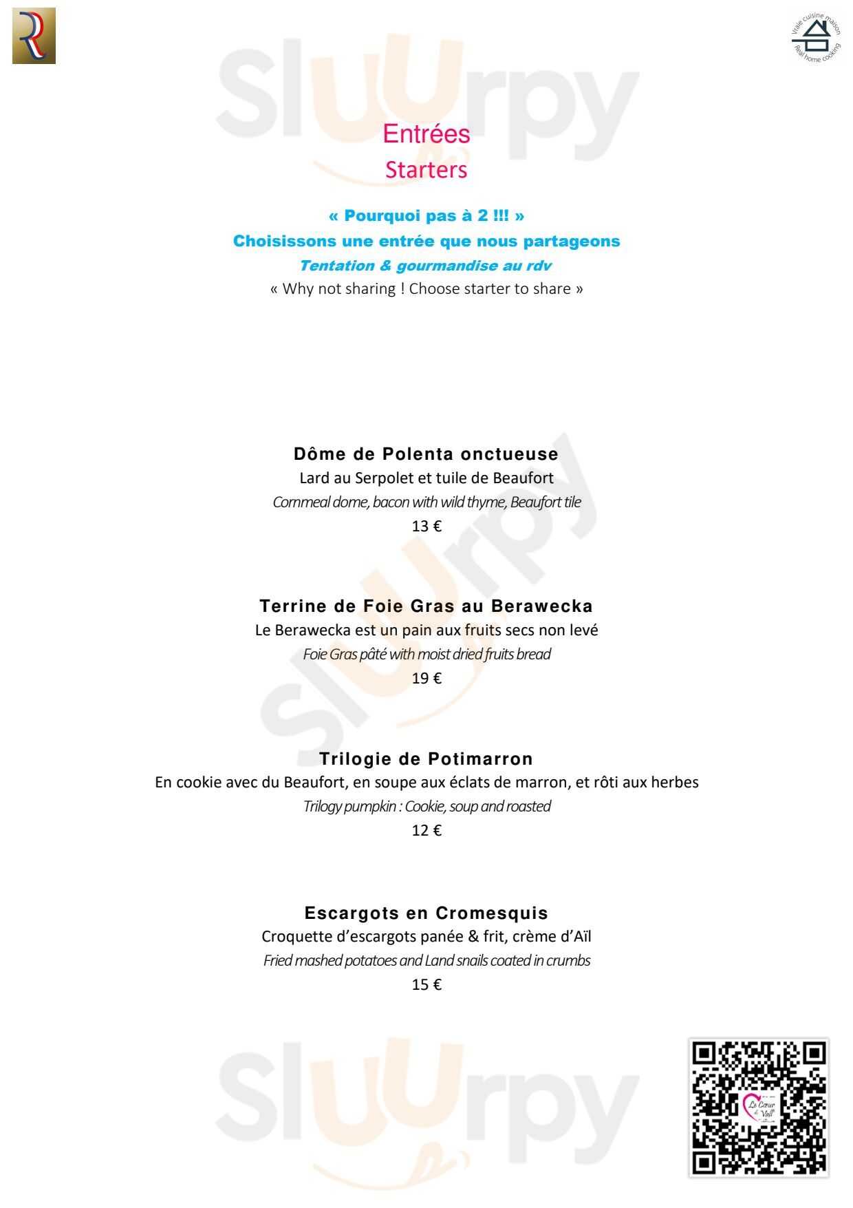 Le Coeur De Vall Vallandry Menu - 1