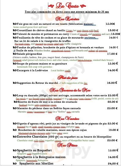 Entre Terre Et Mer Lodève Menu - 1