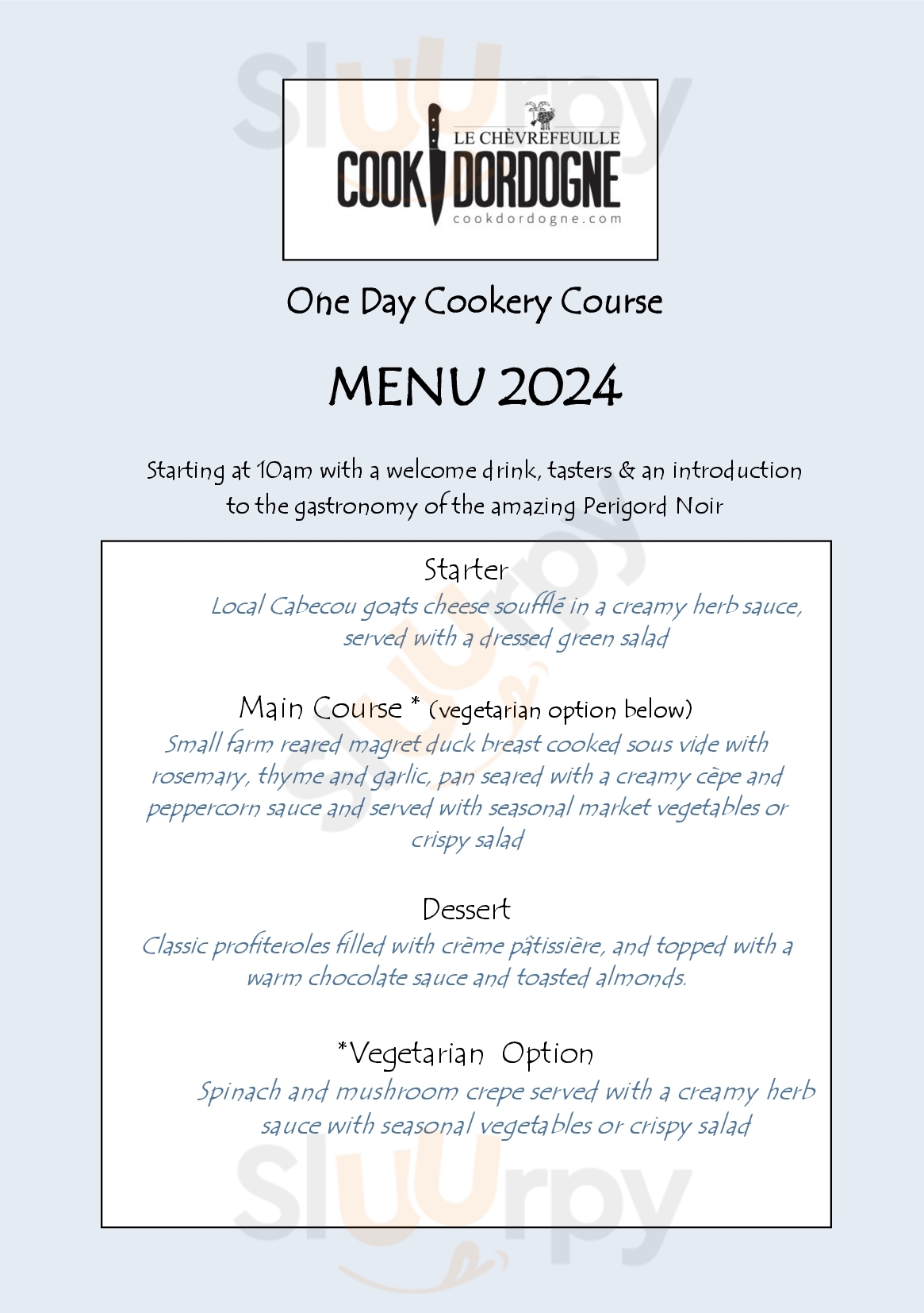 Main Menu - Le Chevrefeuille Cookery School