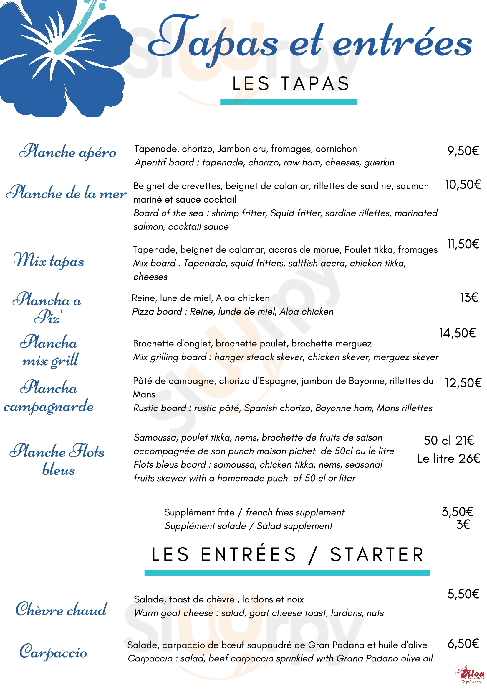 Bar Restaurant Les Flots Bleus La Faute sur Mer Menu - 1