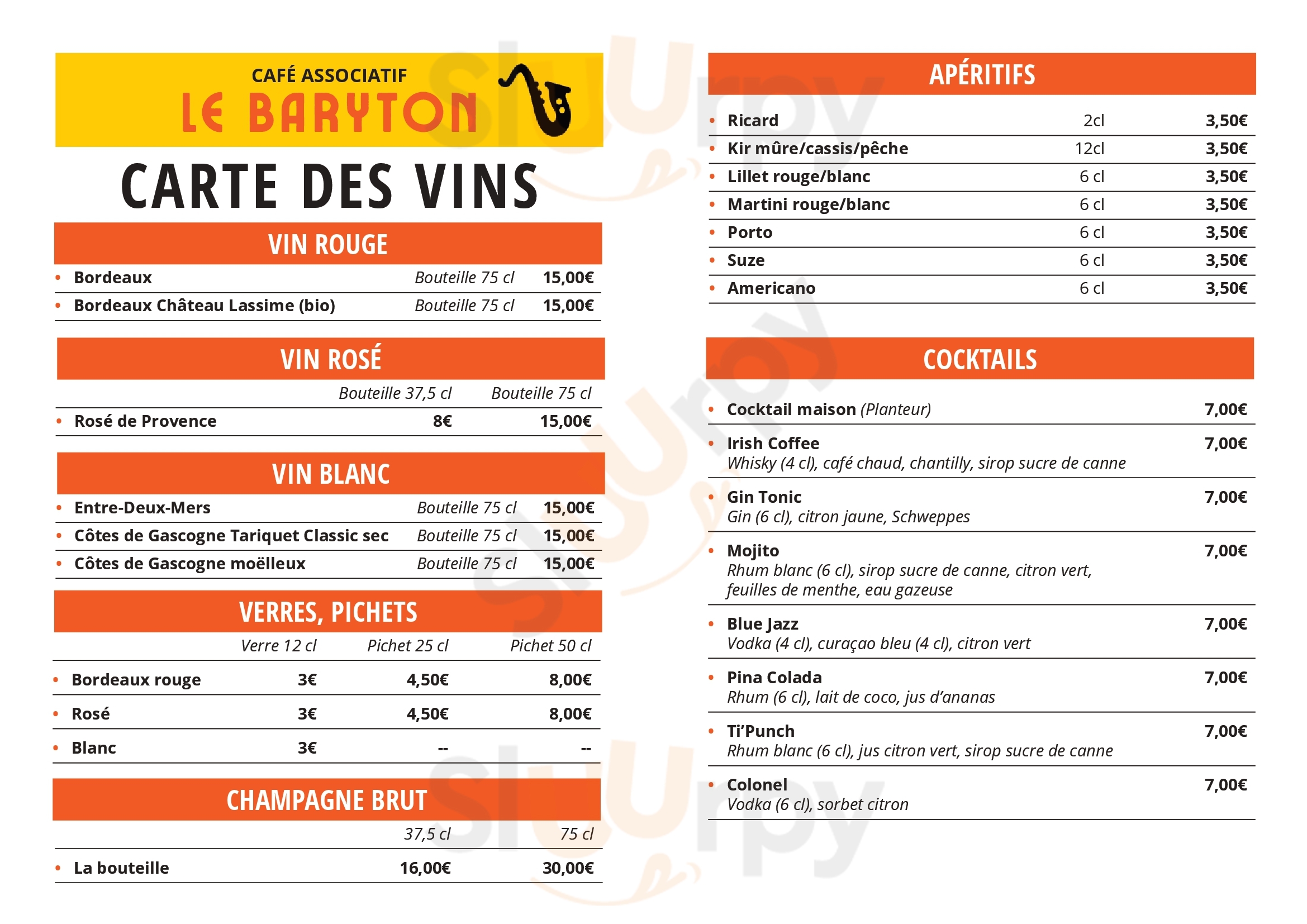 Main Menu - Cafe Le Baryton