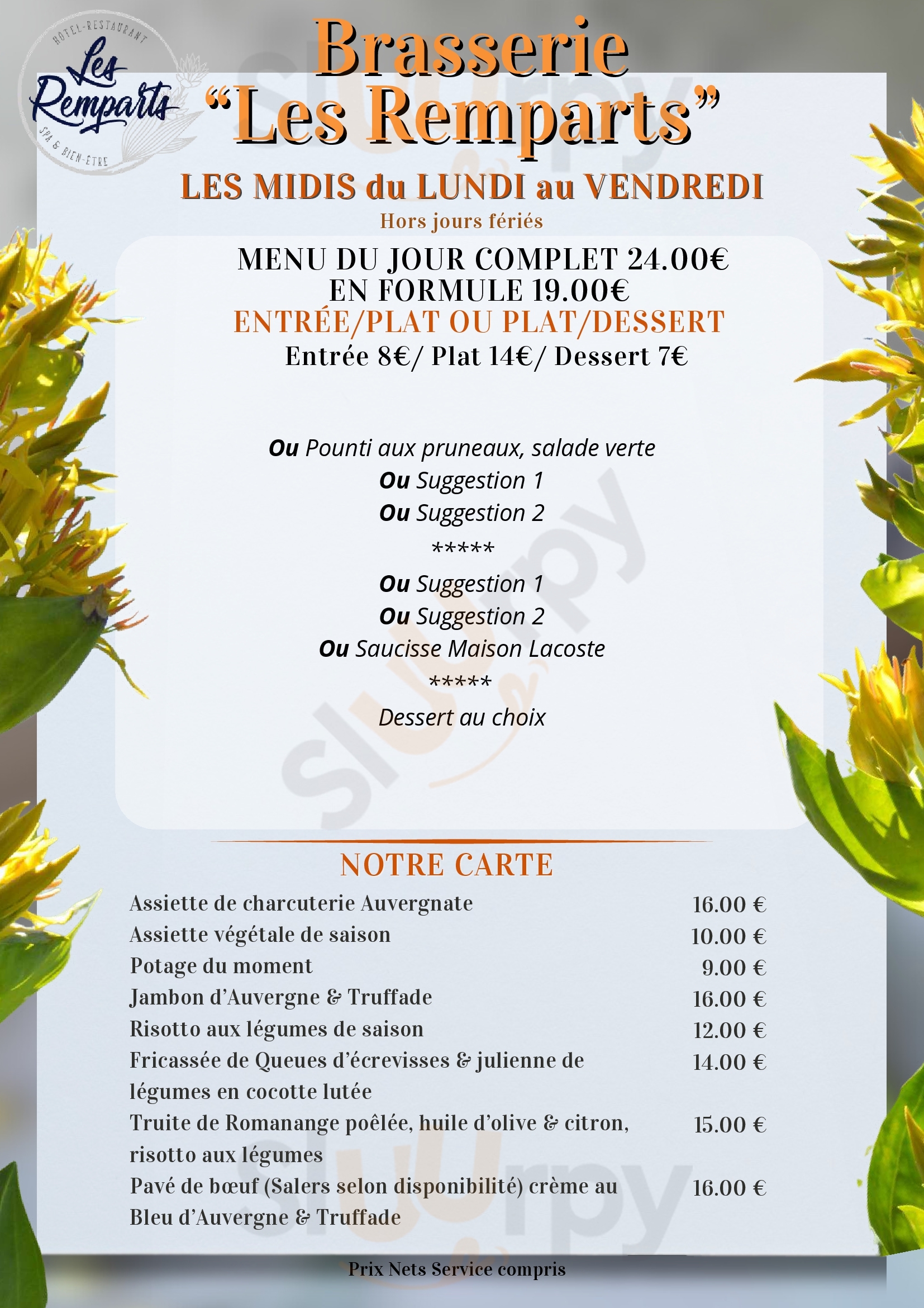 Hôtel-restaurant & Spa Les Remparts Salers Menu - 1