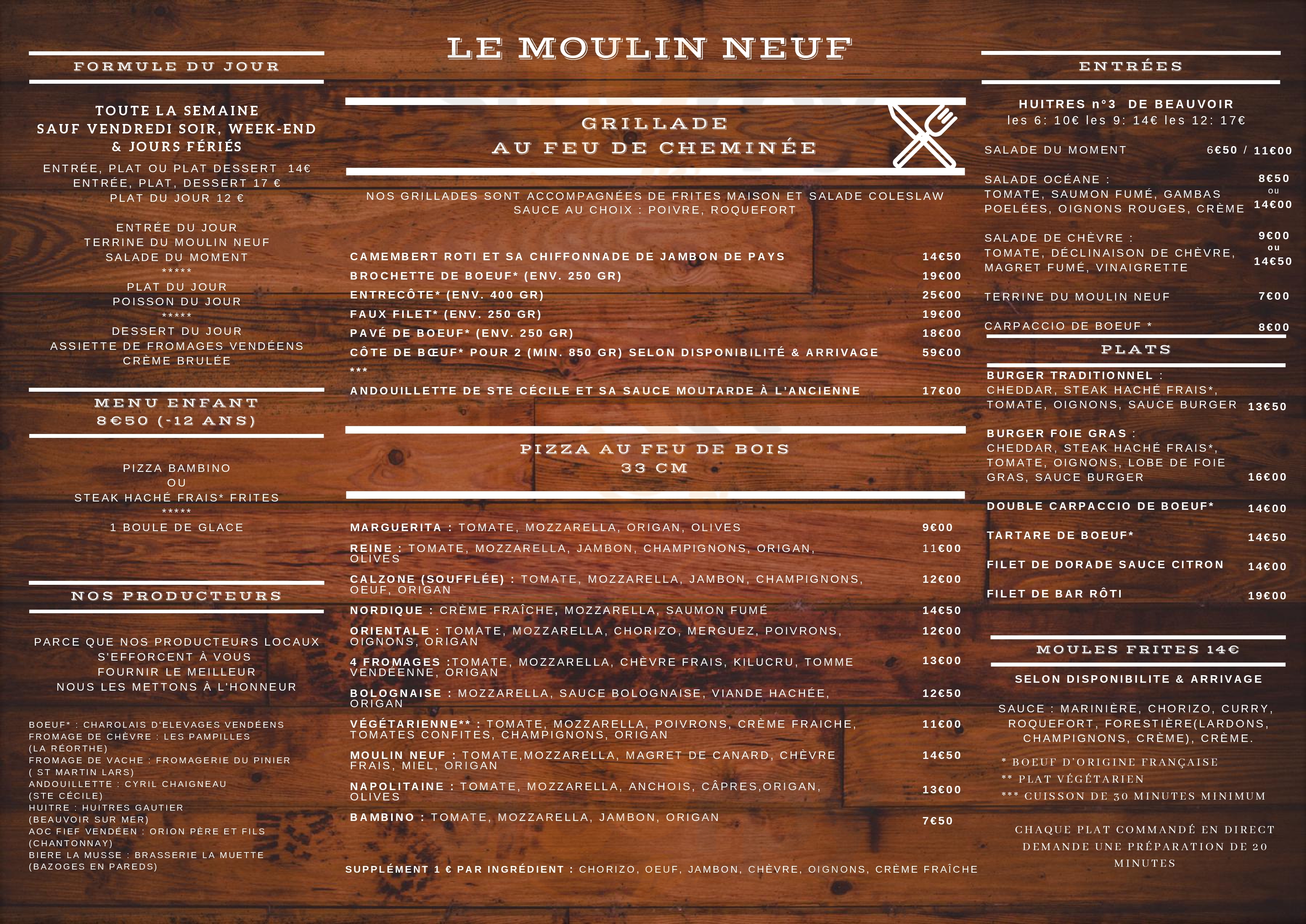 Le Moulin Neuf Chantonnay Menu - 1