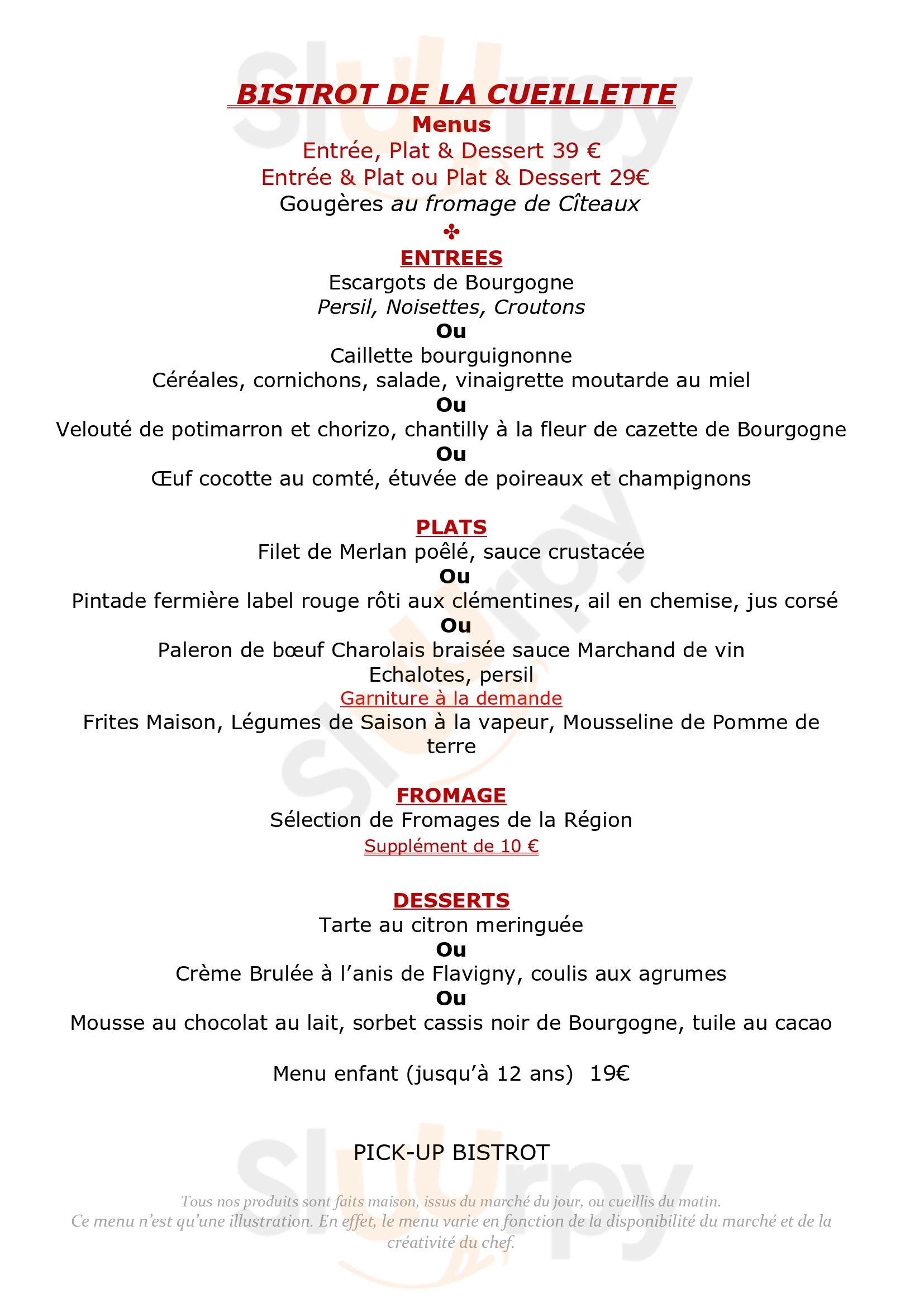 La Cueillette Meursault Menu - 1