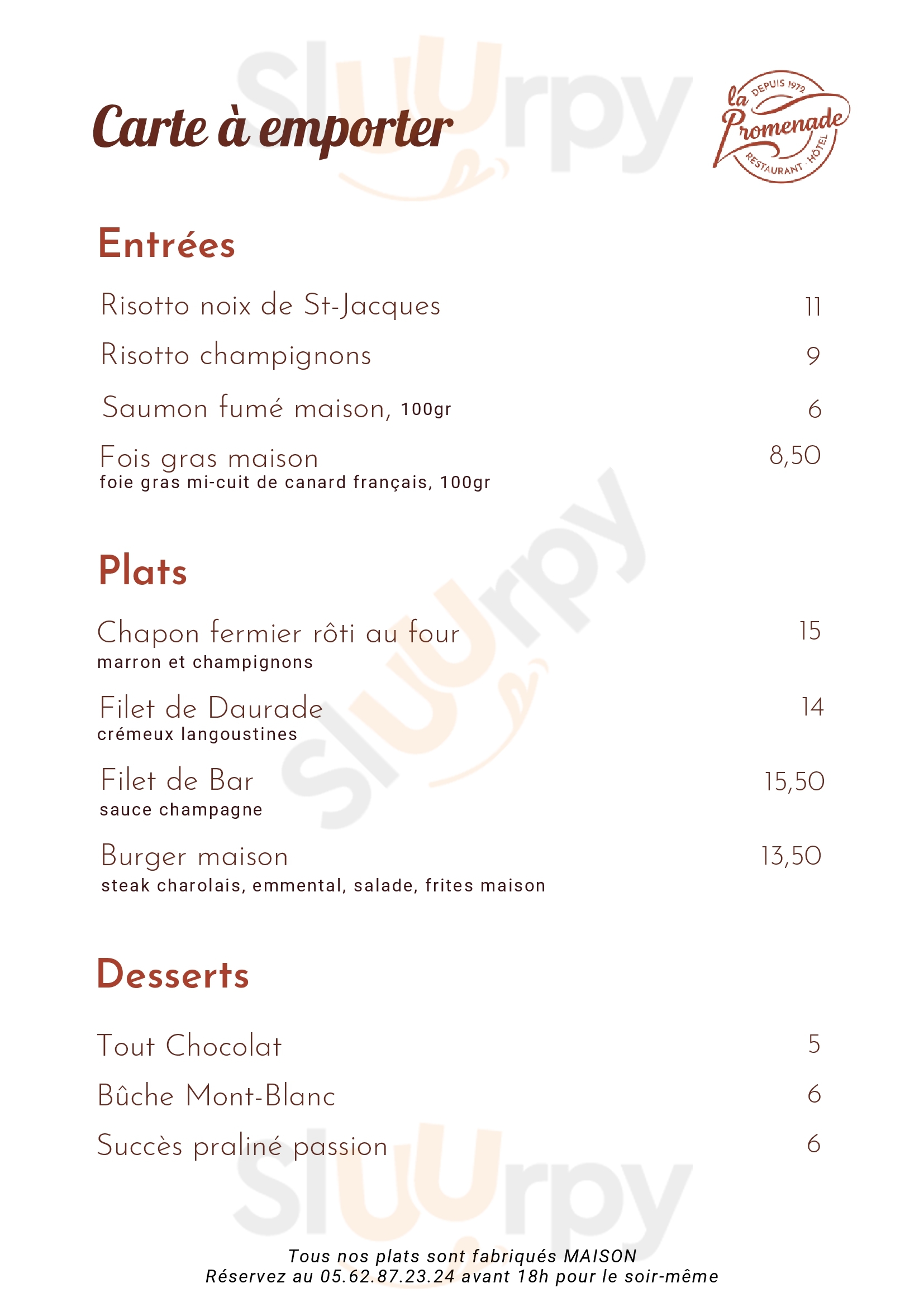 Hôtel Restaurant La Promenade Villeneuve-Tolosane Menu - 1