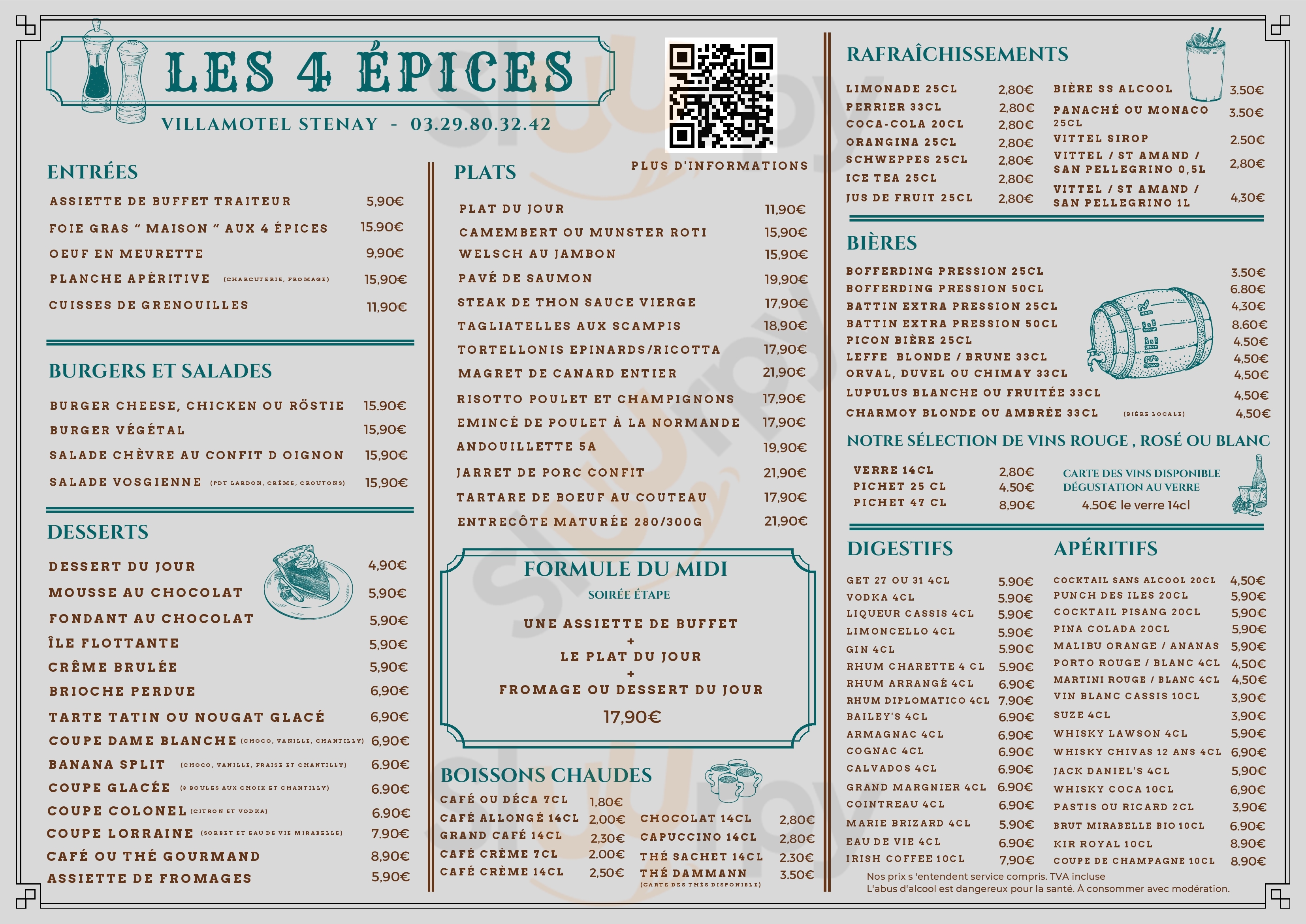 Les 4 Epices Stenay Menu - 1