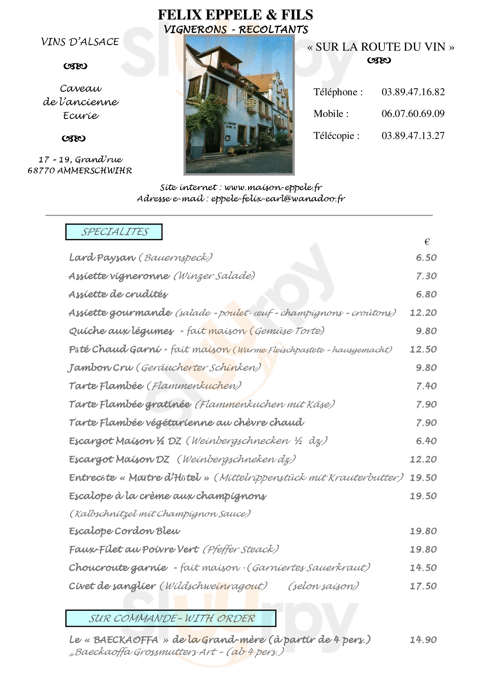 Caveau à L'ancienne Ecurie   Ammerschwihr Menu - 1