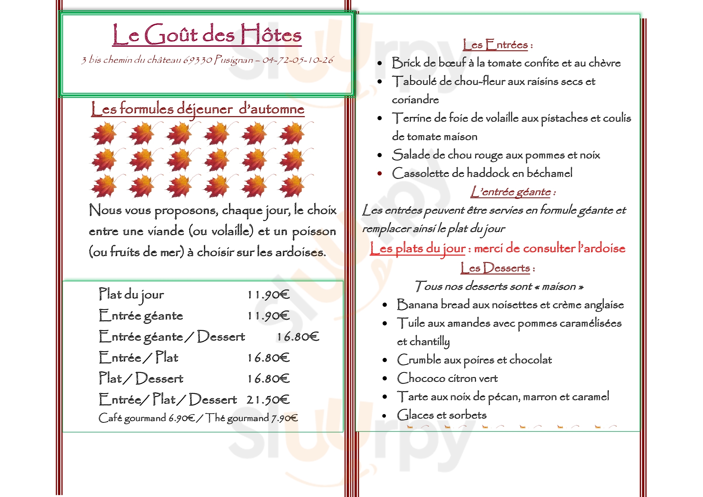 Le Goût Des Hôtes Pusignan Menu - 1