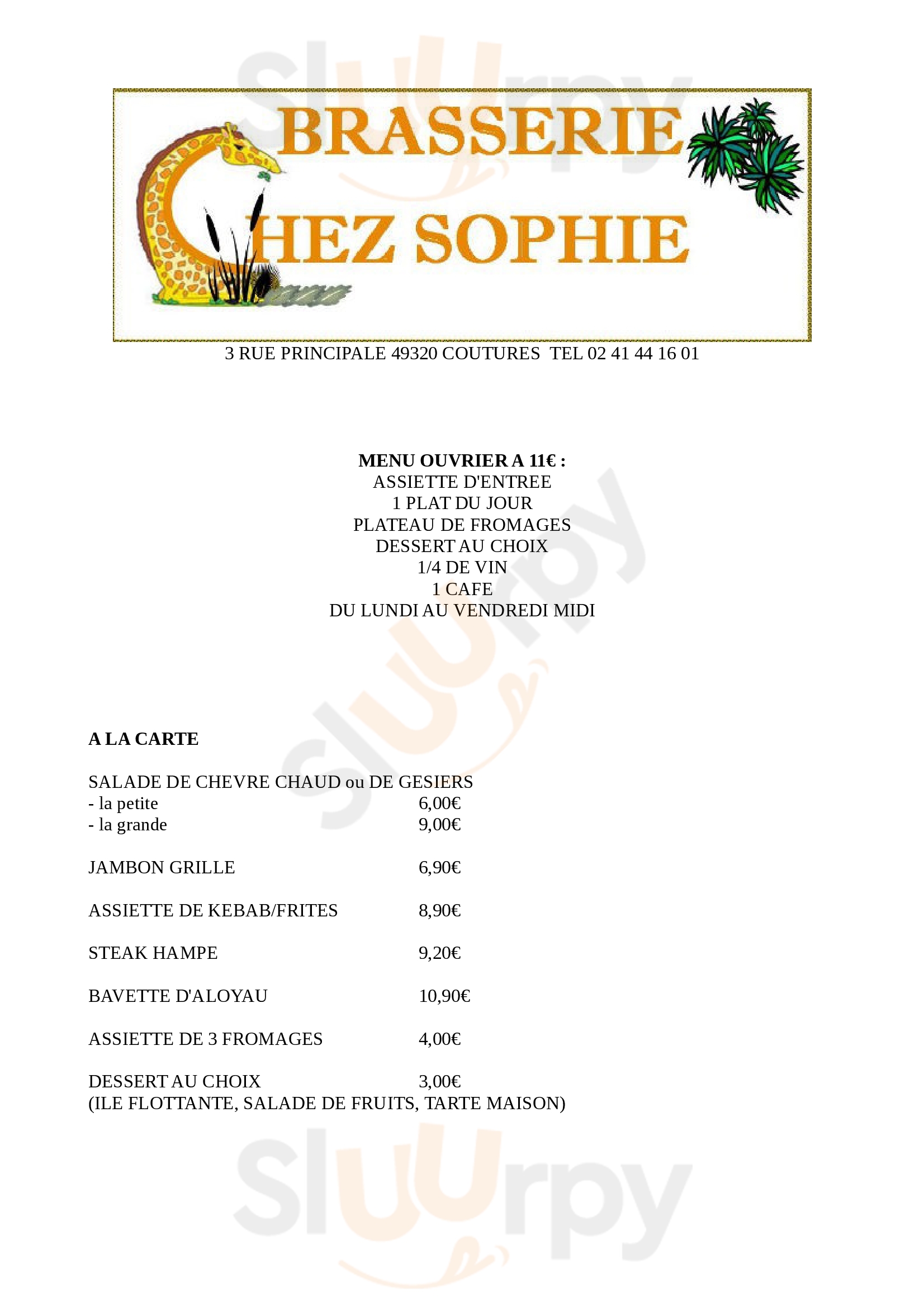 Brasserie Chez Sophie Coutures Menu - 1