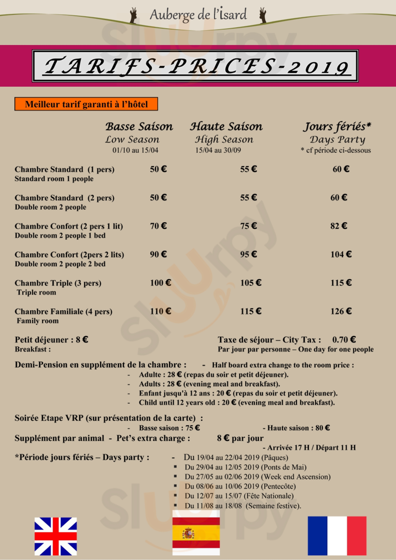 Logis Auberge De L'isard Saint-Lary Menu - 1