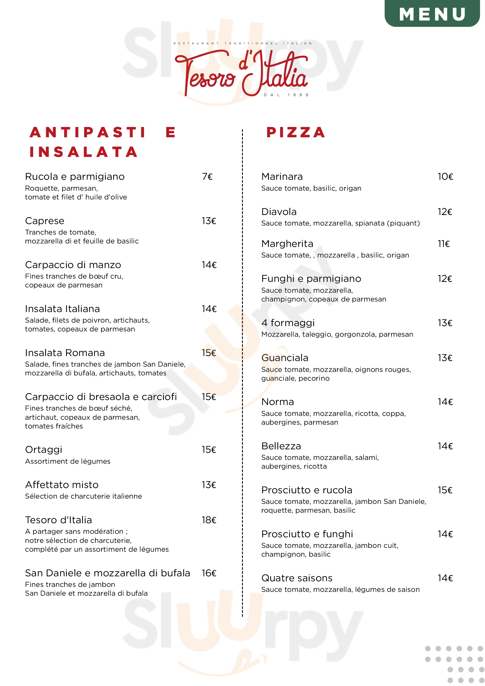 Tesoro D'italia Paris Menu - 1