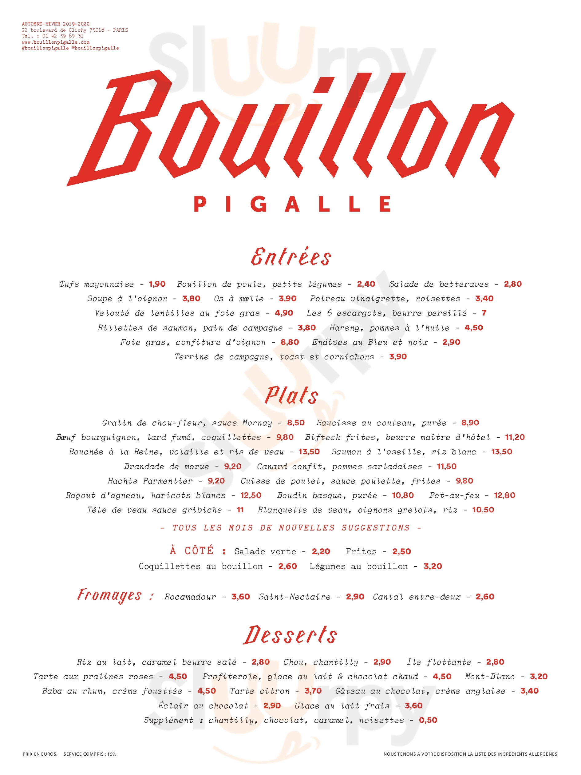 Bouillon Pigalle Paris Menu - 1