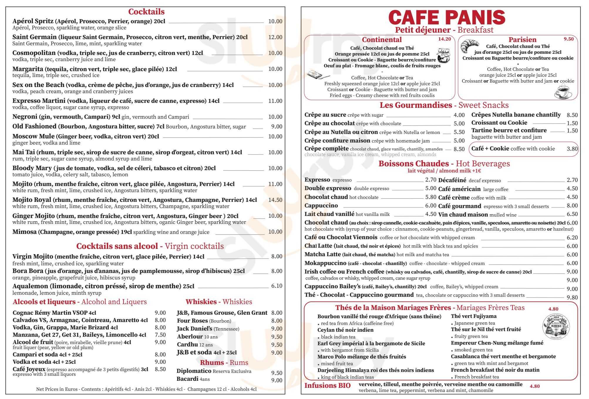 Café Panis Paris Menu - 1