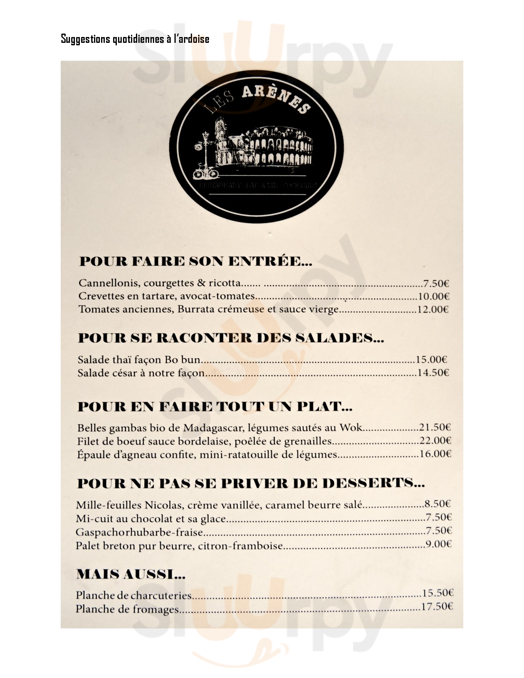 Brasserie Restaurant  Les Arènes Paris Menu - 1