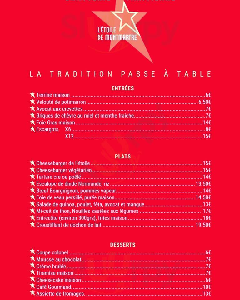 L'Étoile De Montmartre Paris Menu - 1