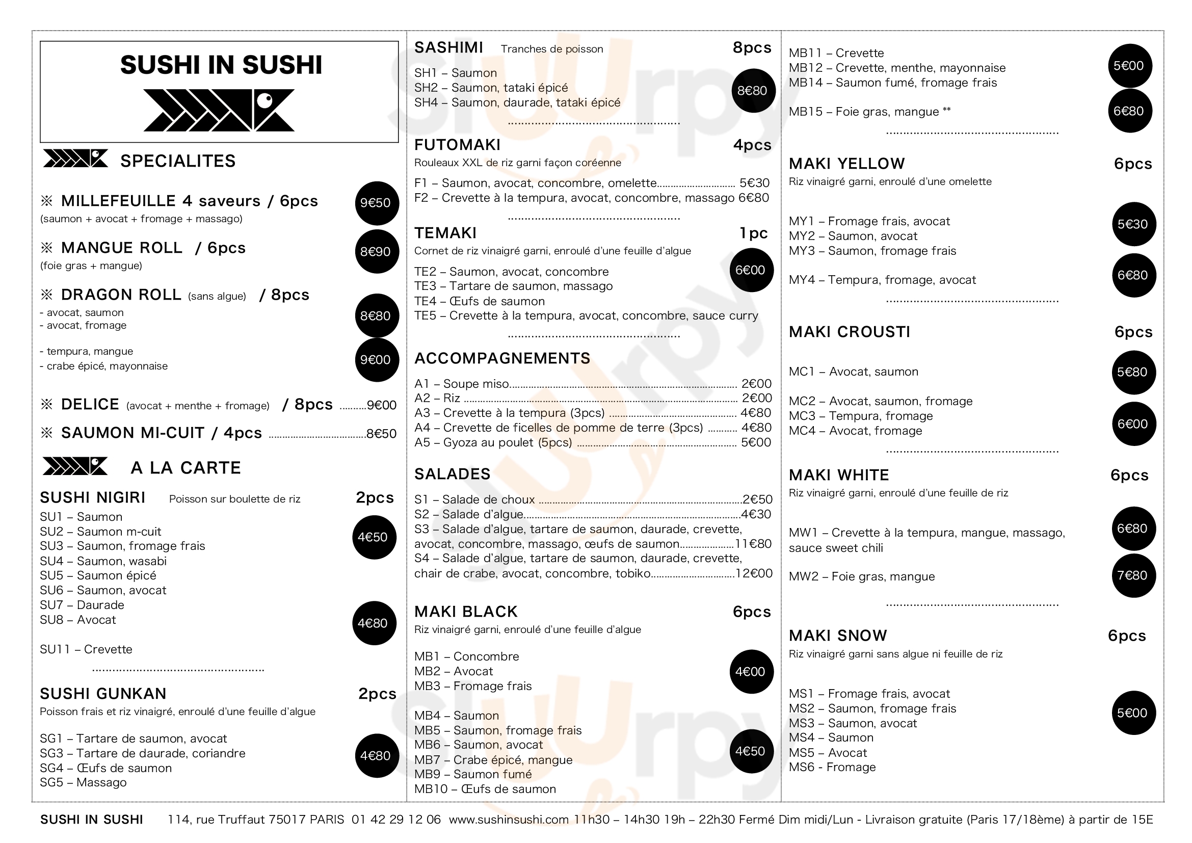 Sushi In Sushi Paris Menu - 1