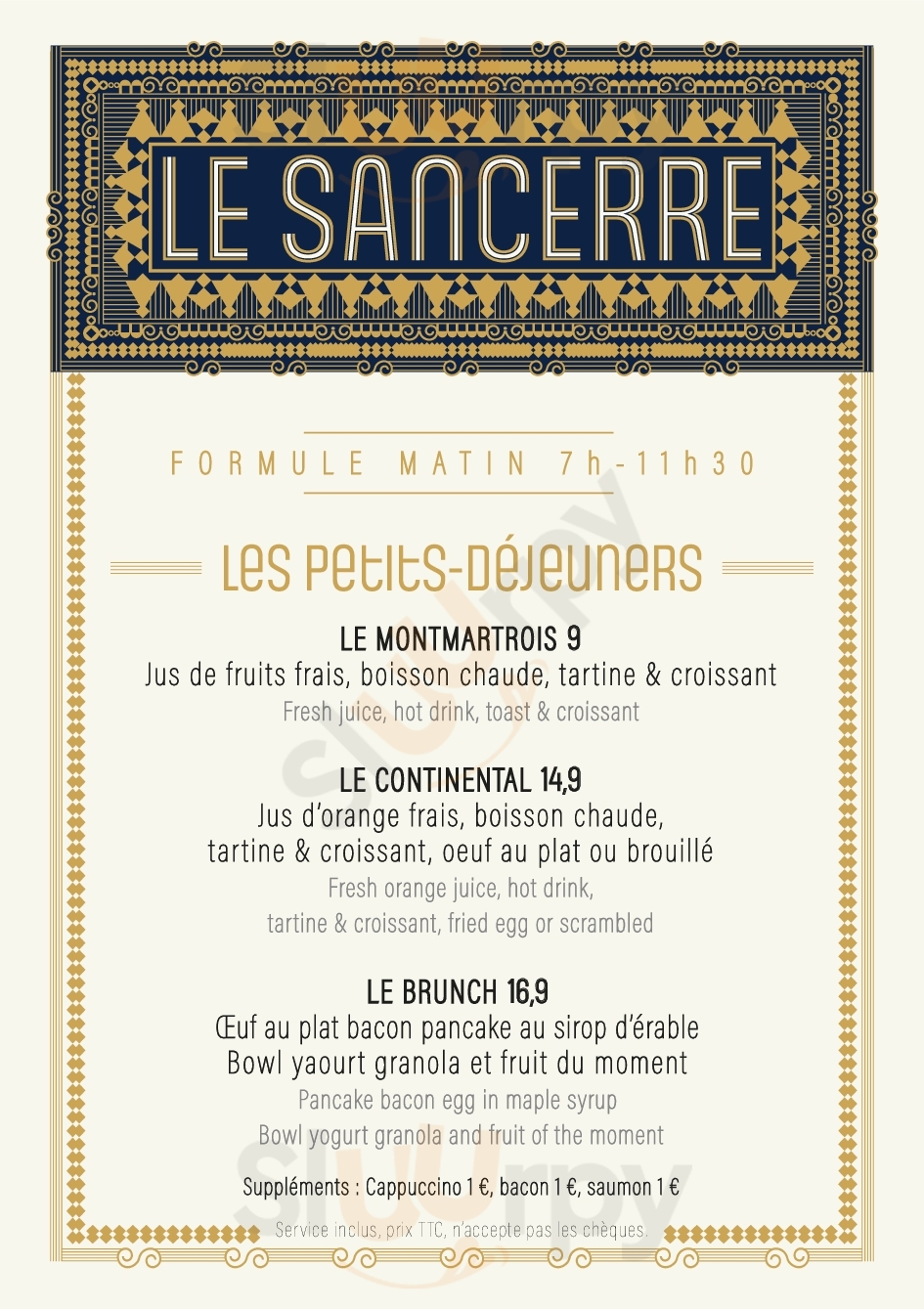 Sancerre Rive Gauche Paris Menu - 1