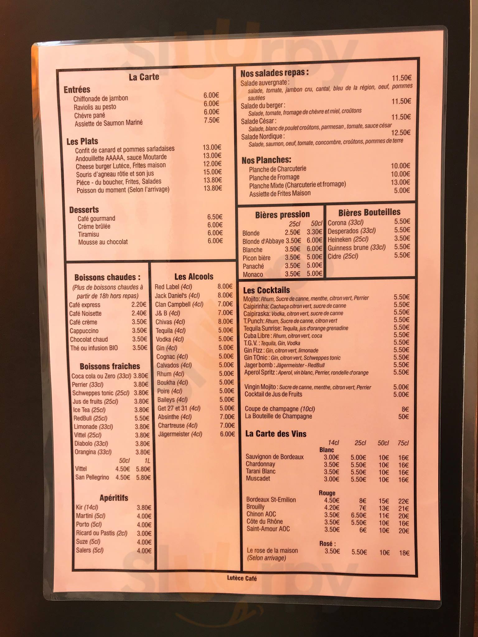 Lutèce Café Paris Menu - 1