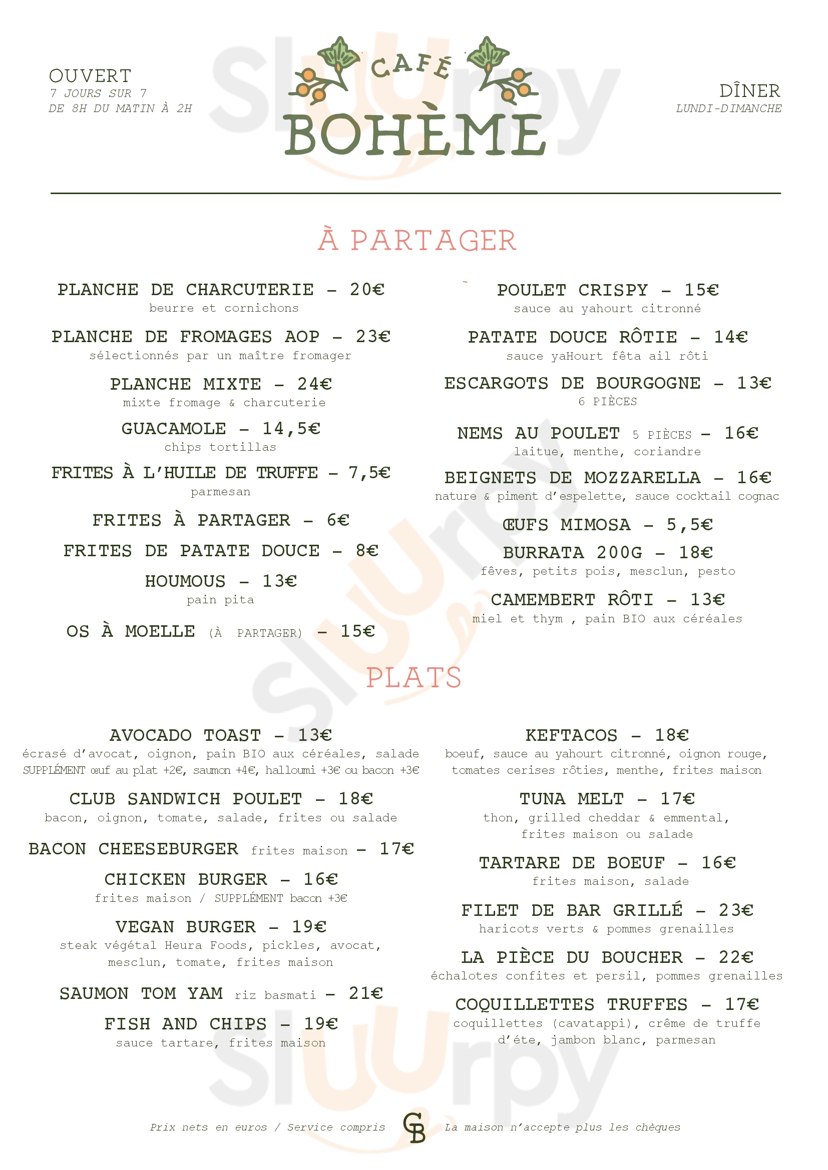 Café Bohème Paris Menu - 1