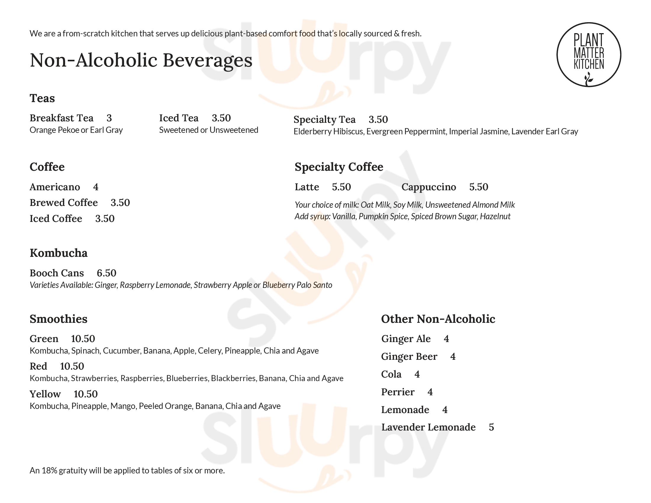 Main Menu - Plant Matter Kitchen