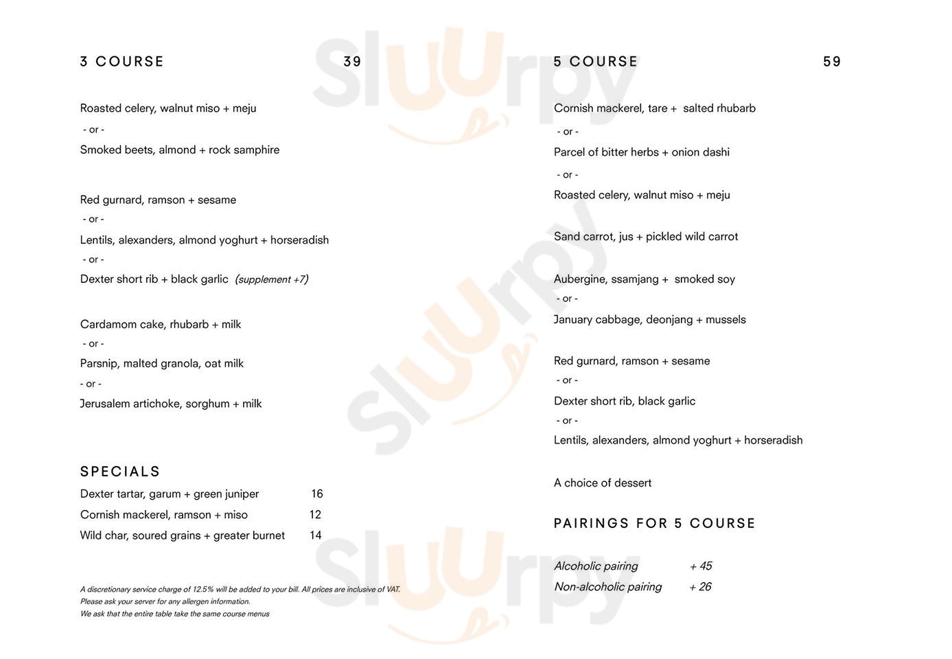 Main Menu - Flat Three Restaurant