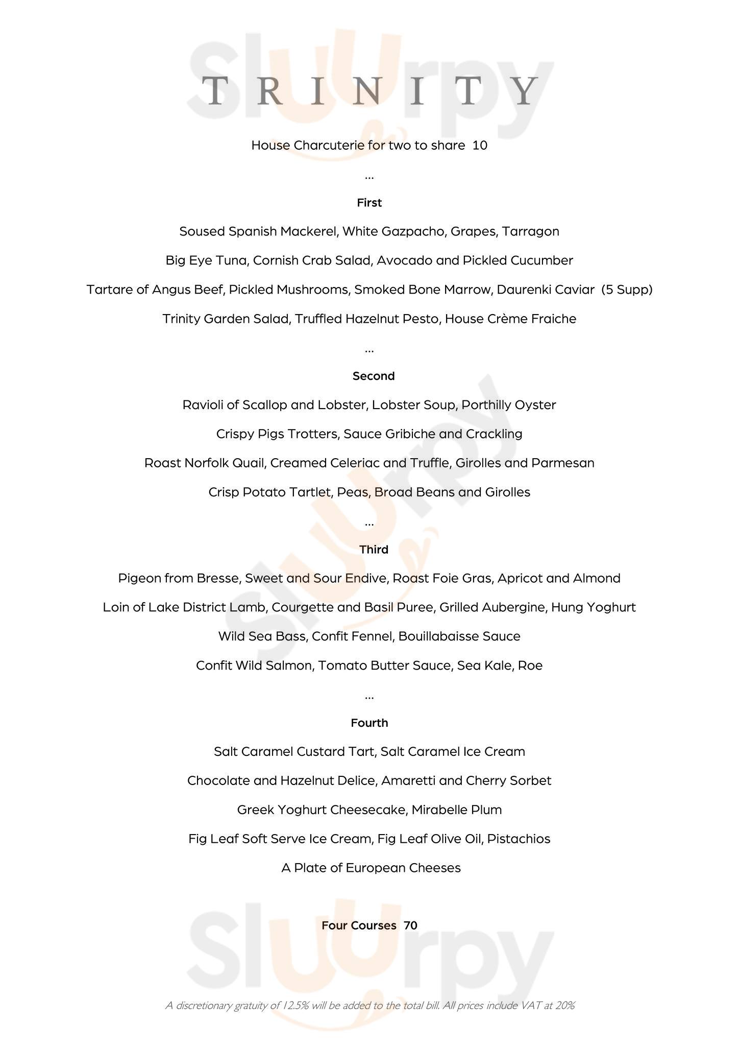 Main Menu - Trinity Restaurant