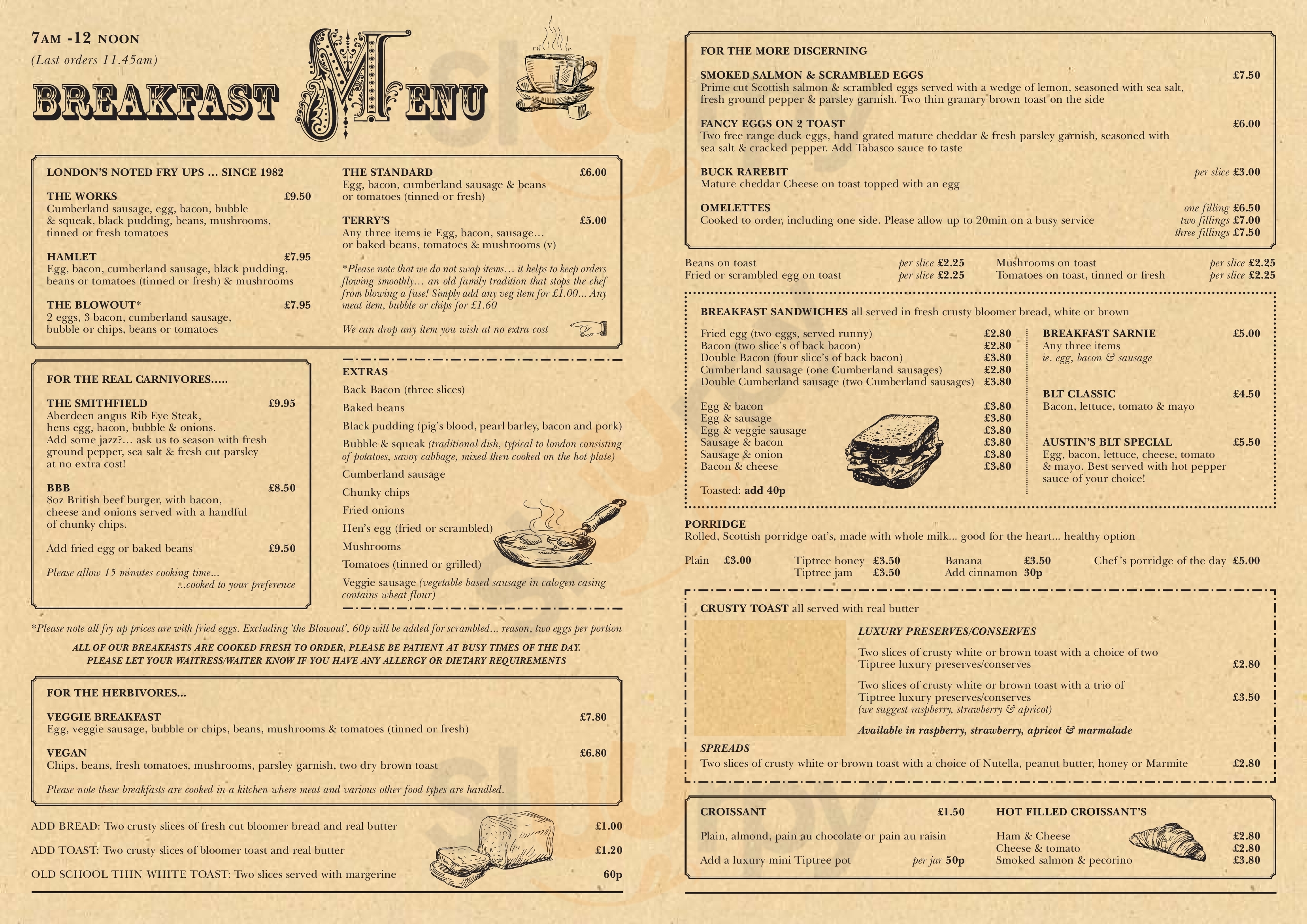 Main Menu - Terry's Cafe London