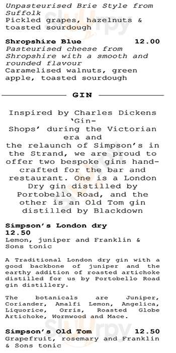 Simpson's In The Strand London Menu - 1