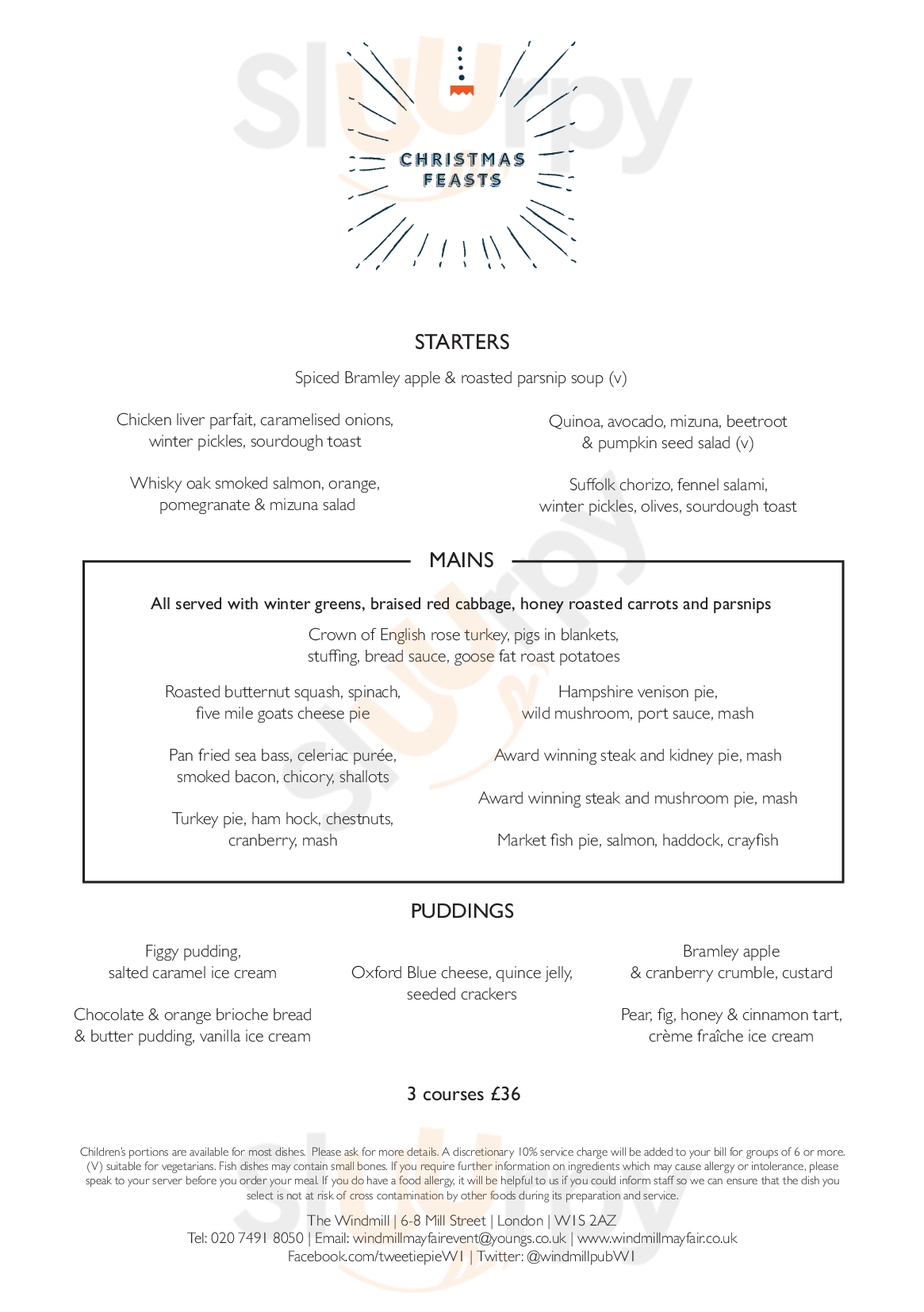Main Menu - The Windmill Mayfair