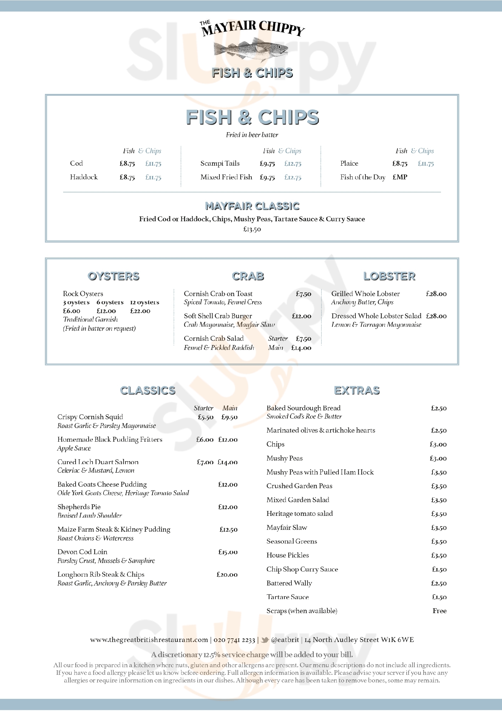 Main Menu - The Mayfair Chippy, Fish And Chips