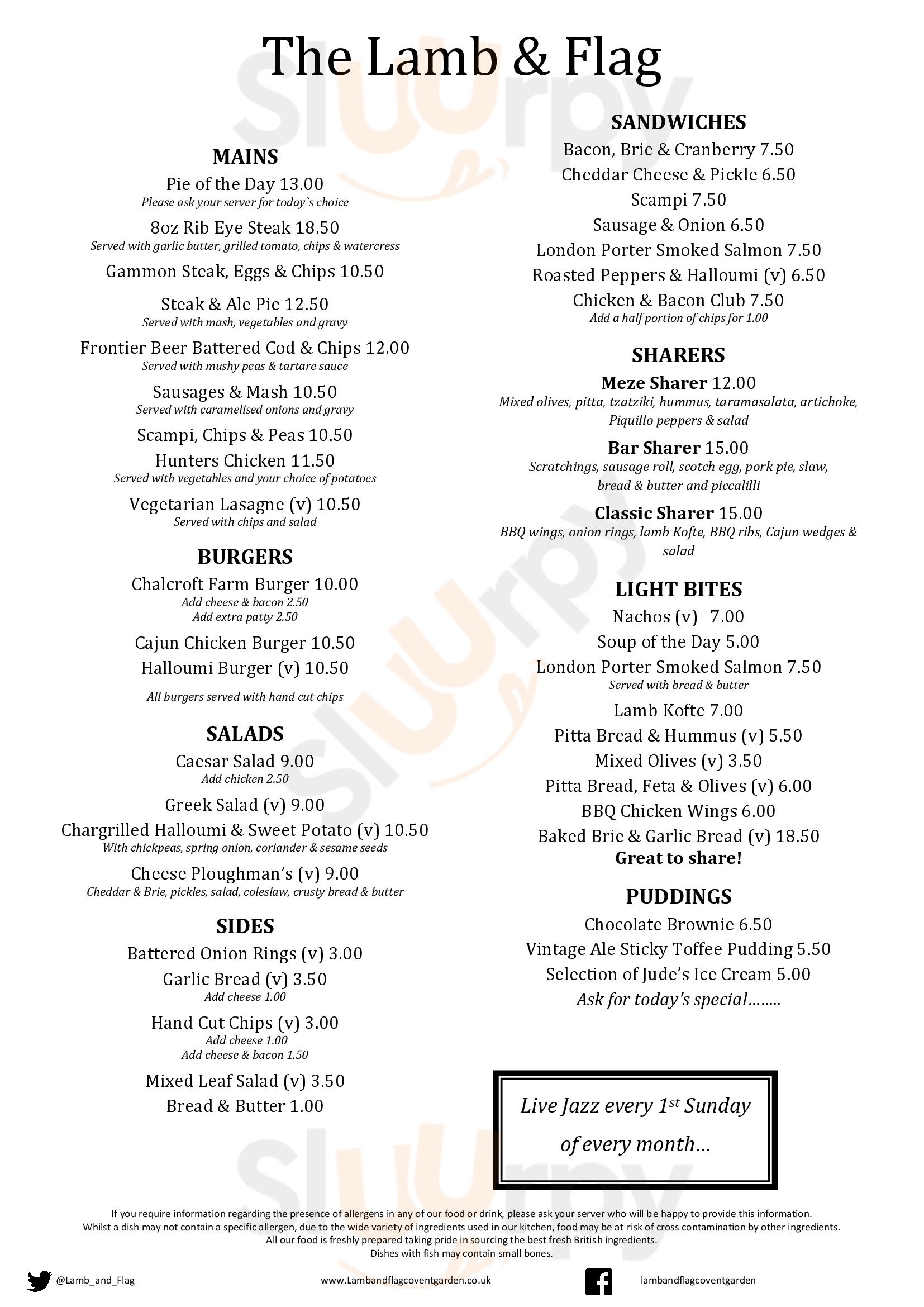 Main Menu - The Lamb & Flag