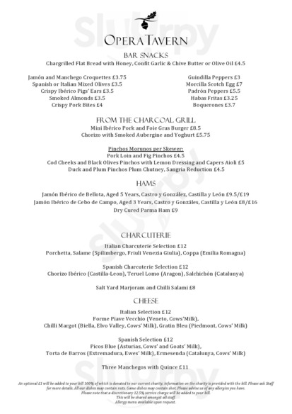 Opera Tavern menu