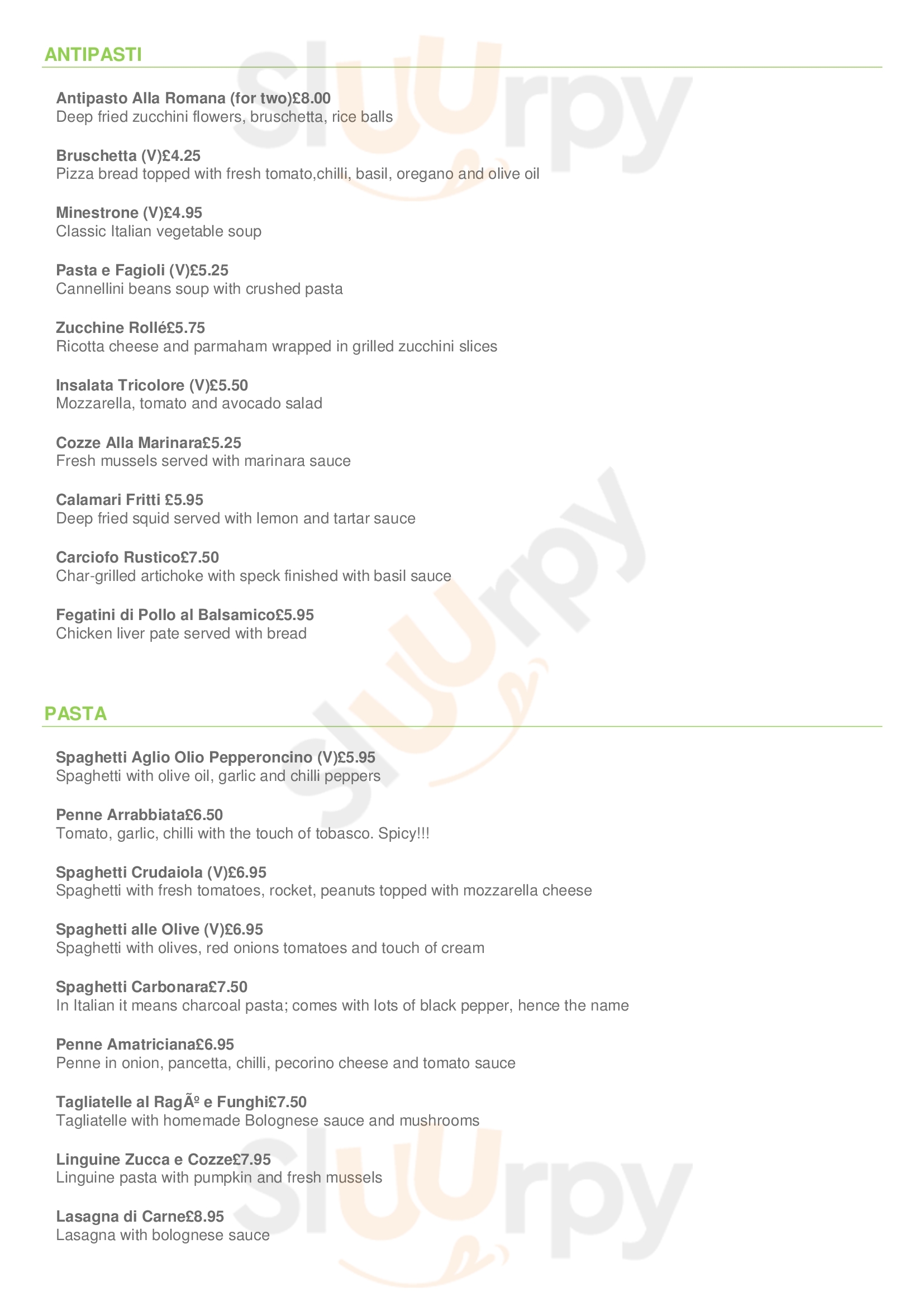 Main Menu - Fabrizio Restaurant