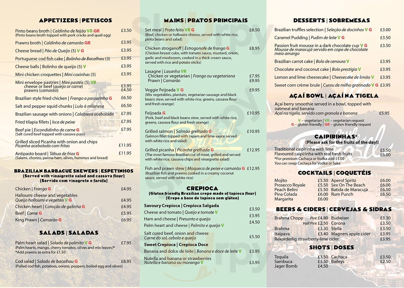 Main Menu - Little Brazil Bar Restaurant Ltd