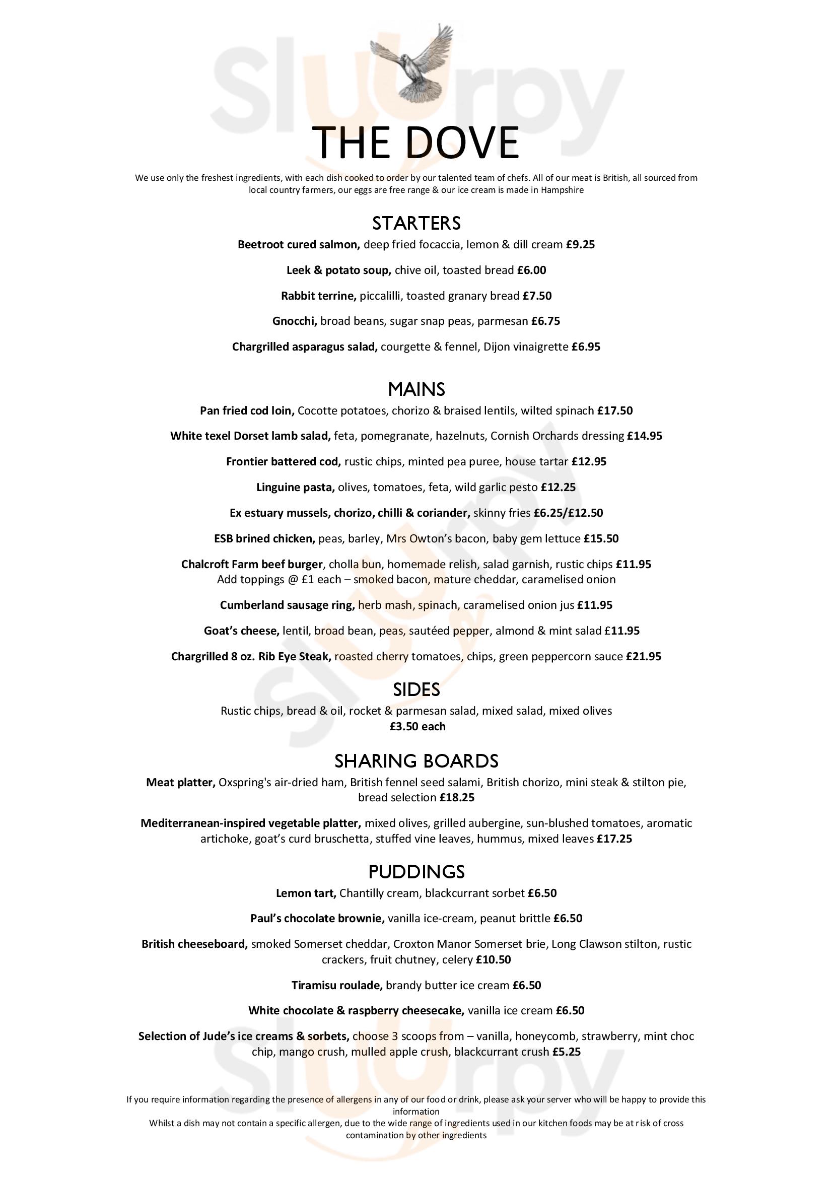 Main Menu - The Dove, Hammersmith