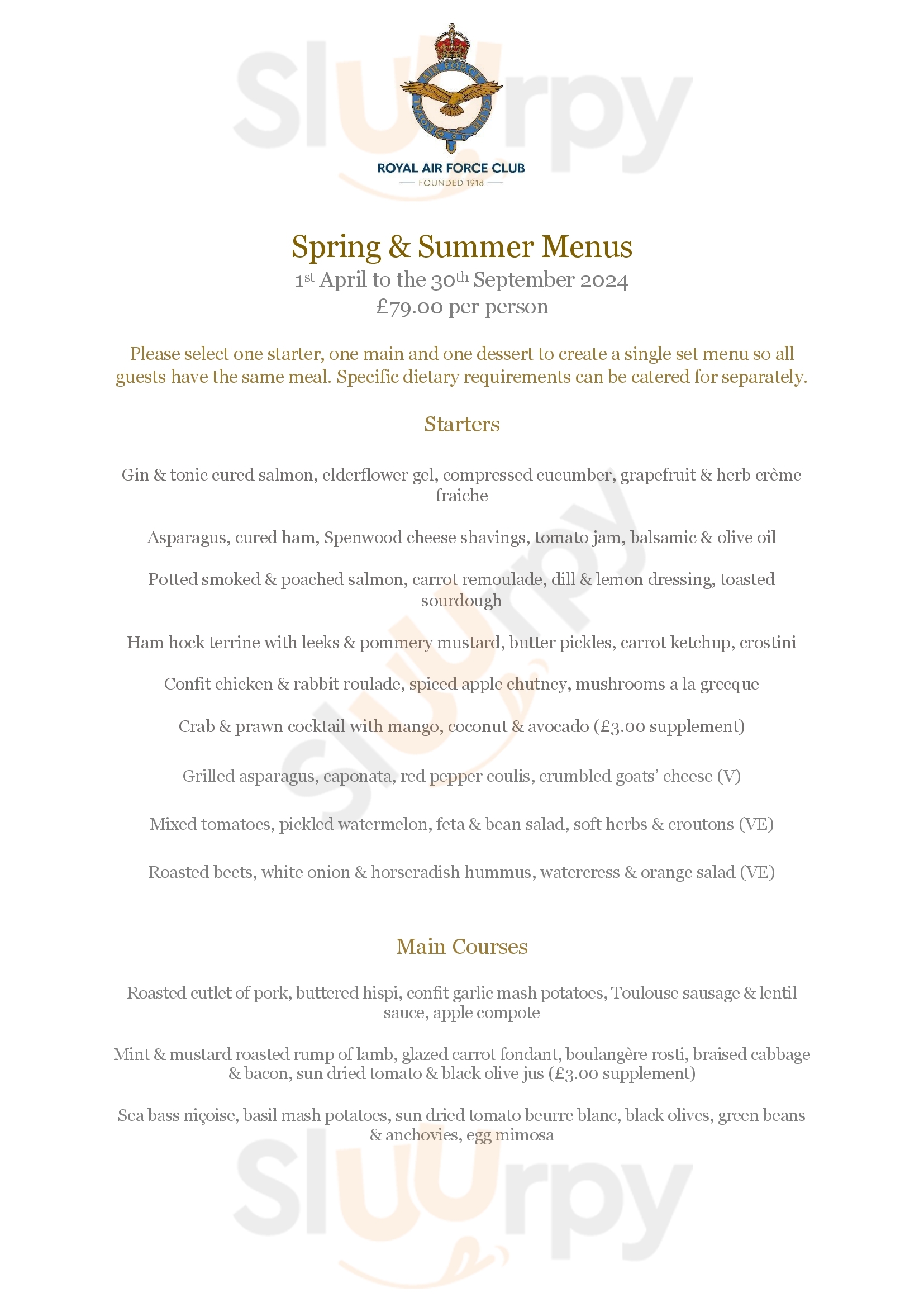 The Royal Air Force Club London Menu - 1