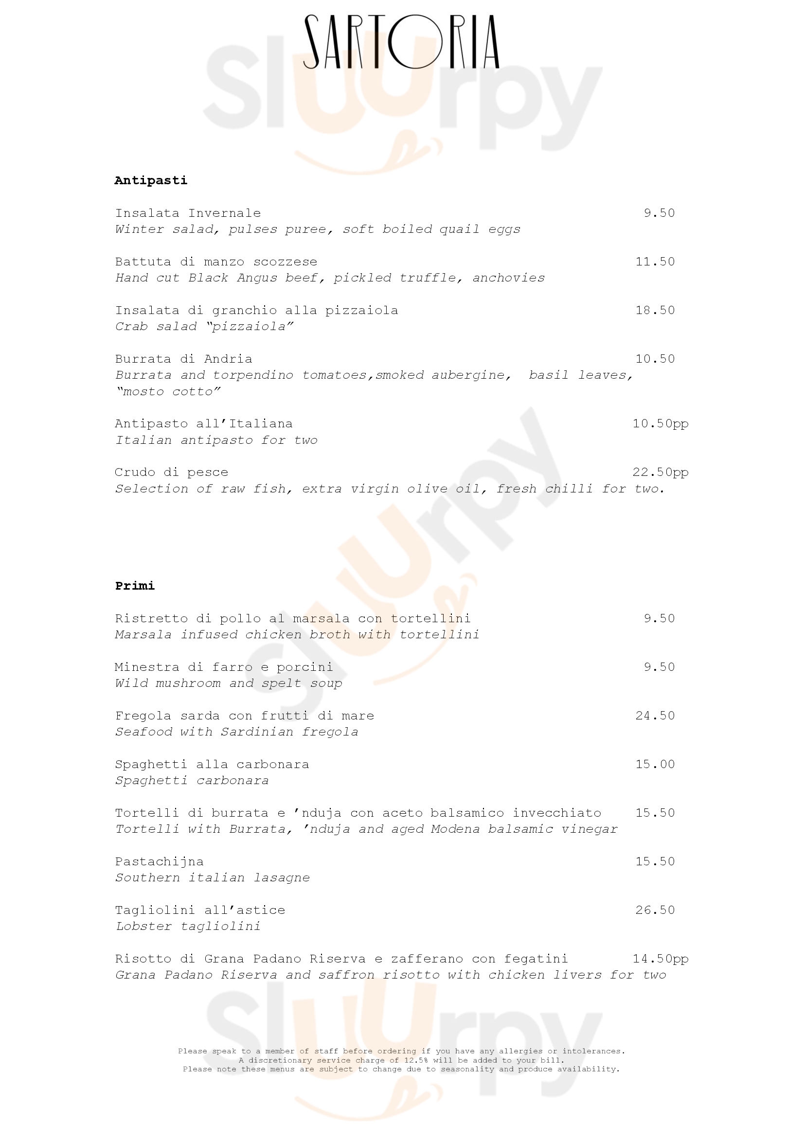 Main Menu - Sartoria