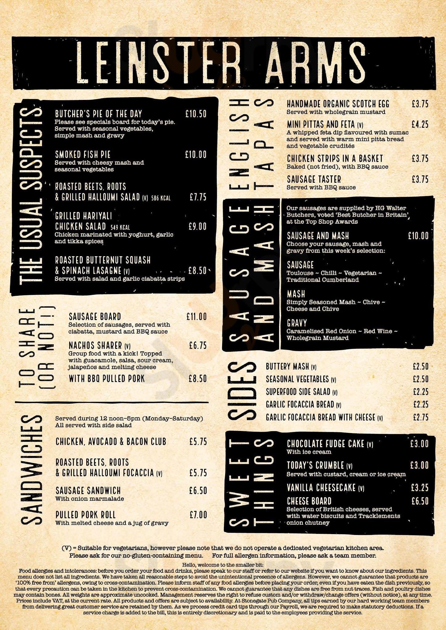 Main Menu - Leinster Arms