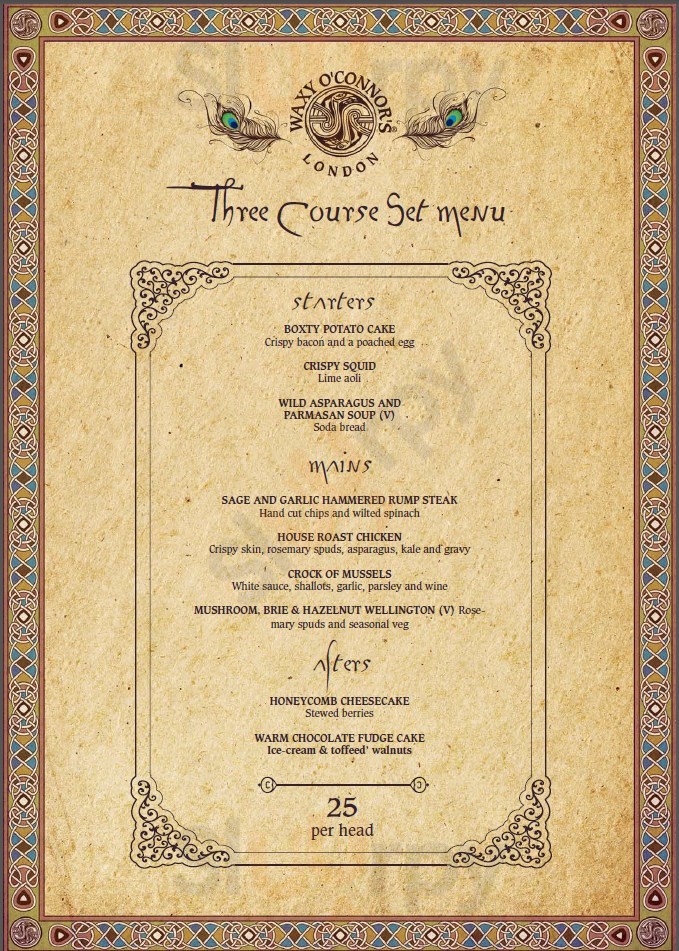 Main Menu - Waxy O'connor's Pub