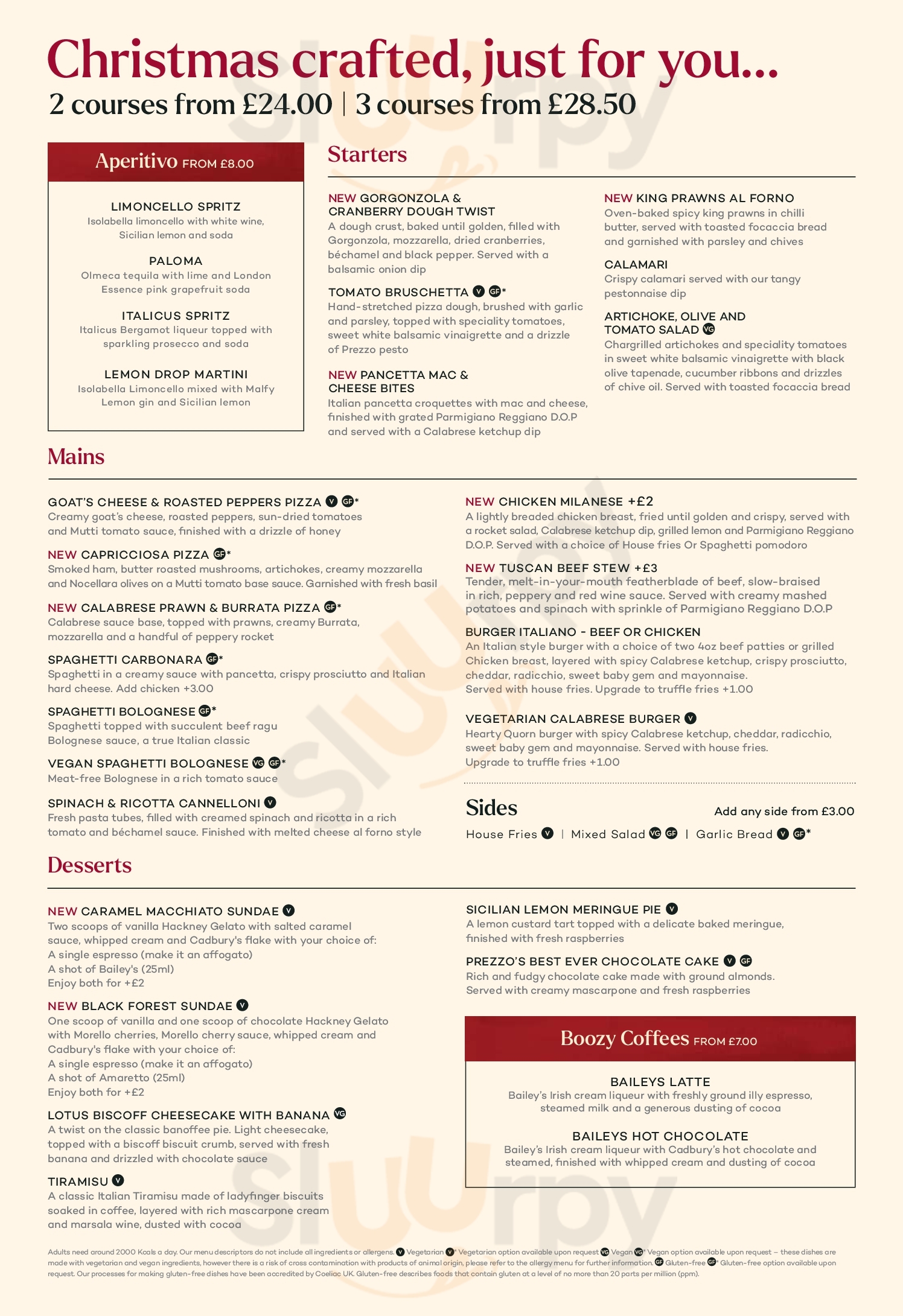 Main Menu - Prezzo Marble Arch