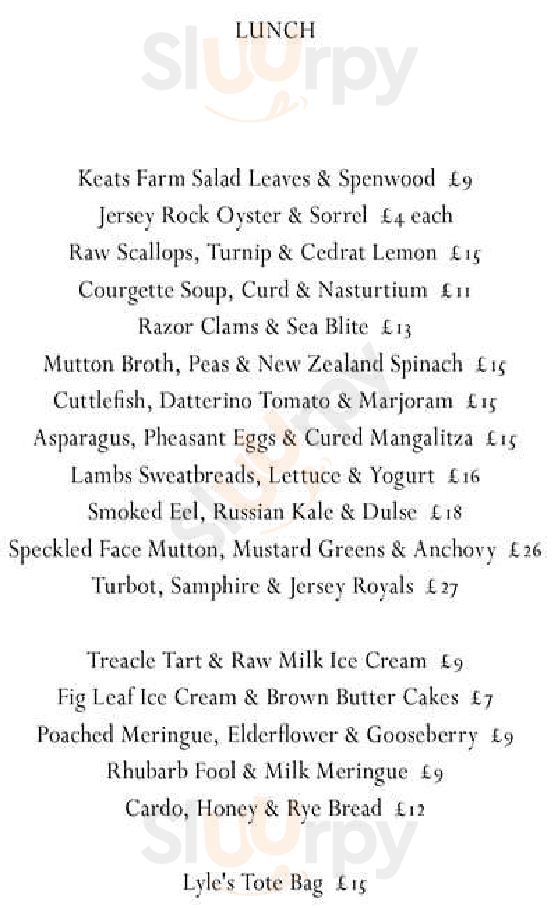 Lyle's London Menu - 1