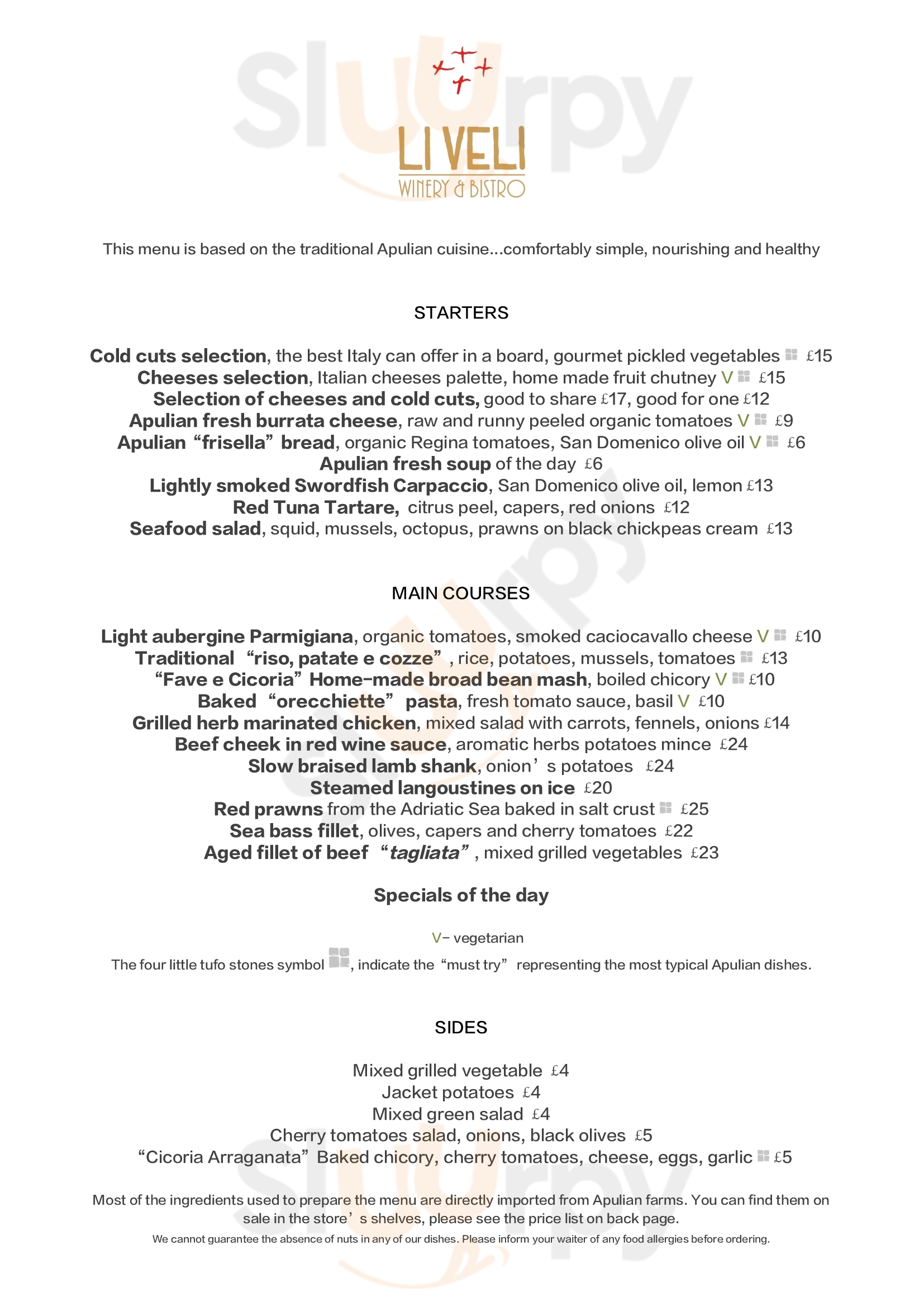 Main Menu - Li Veli Winery & Bistro