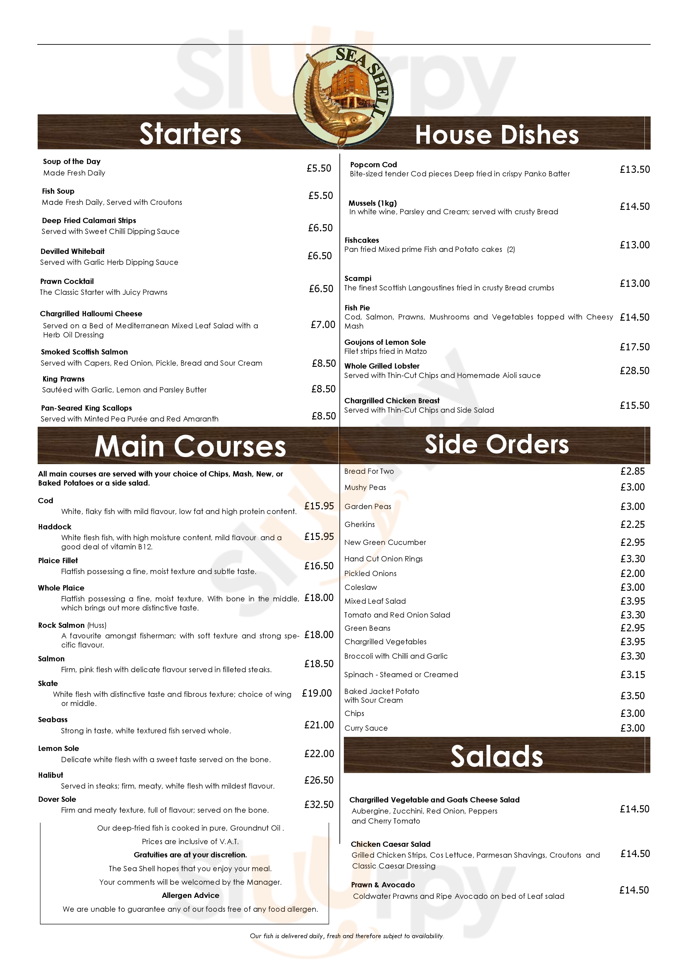 Main Menu - The Seashell Of Lisson Grove