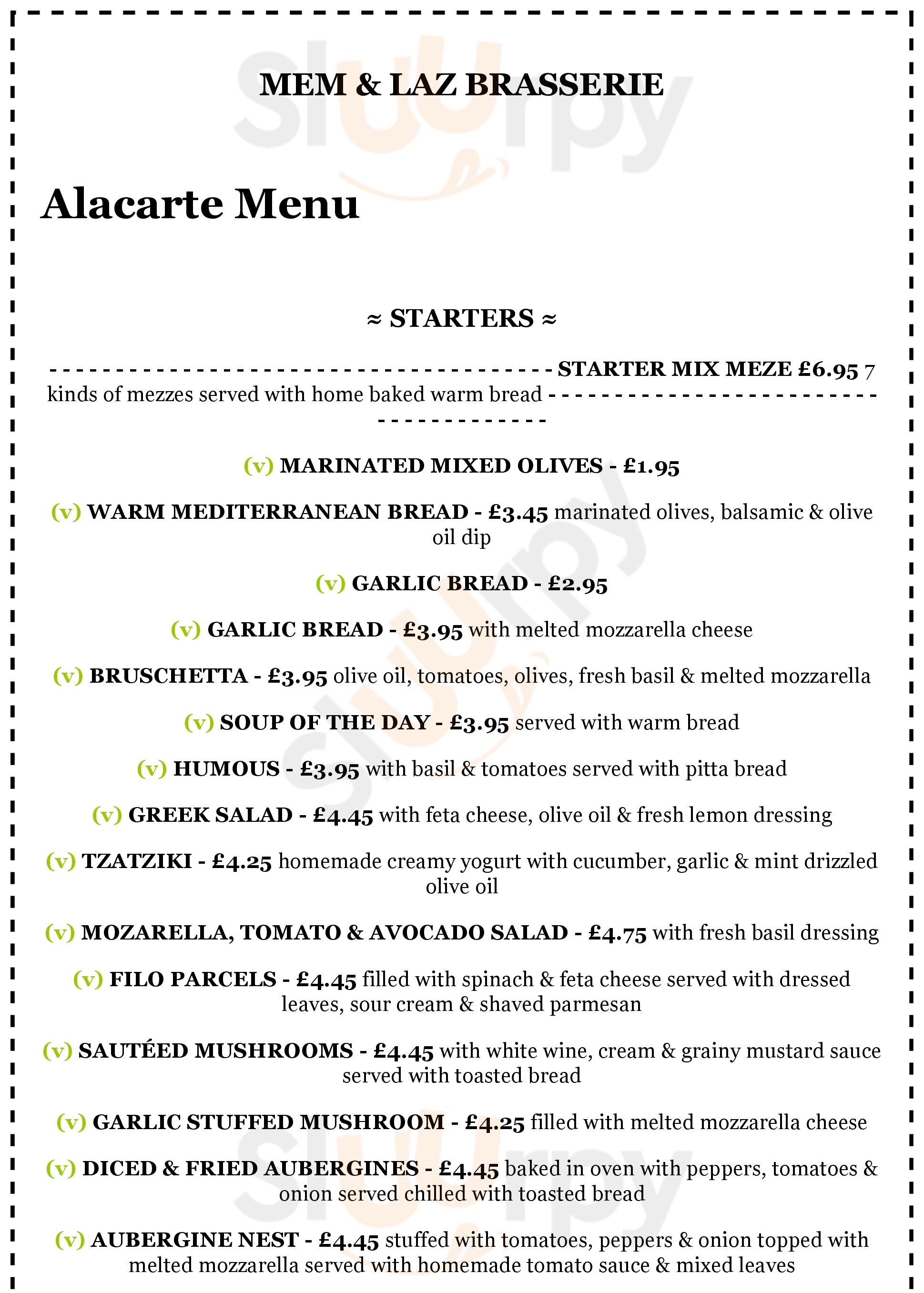 Main Menu - Mem And Laz Brasserie