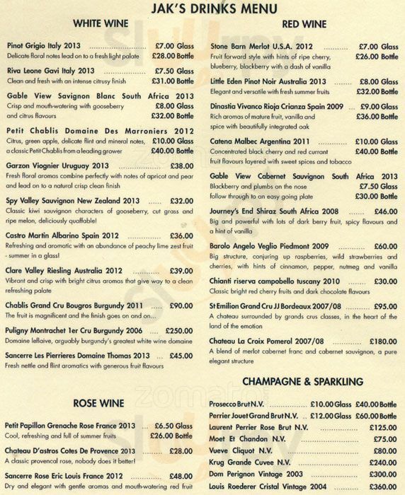 Jak's Kings Road London Menu - 1