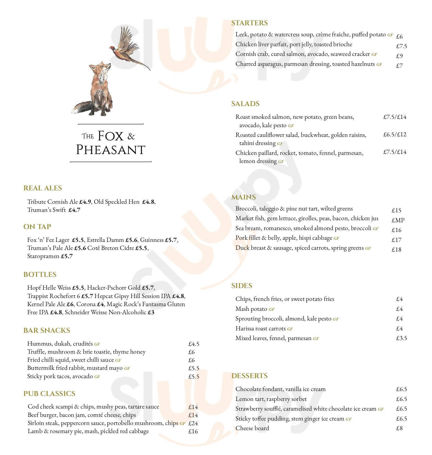 Main Menu - The Fox & Pheasant