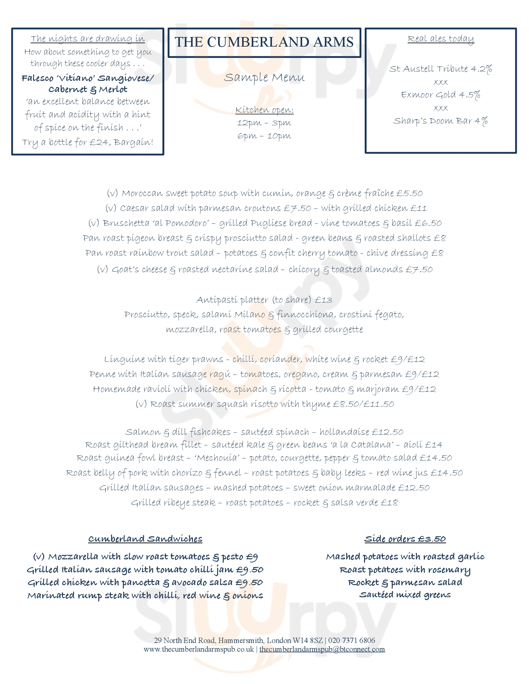 Main Menu - The Cumberland Arms