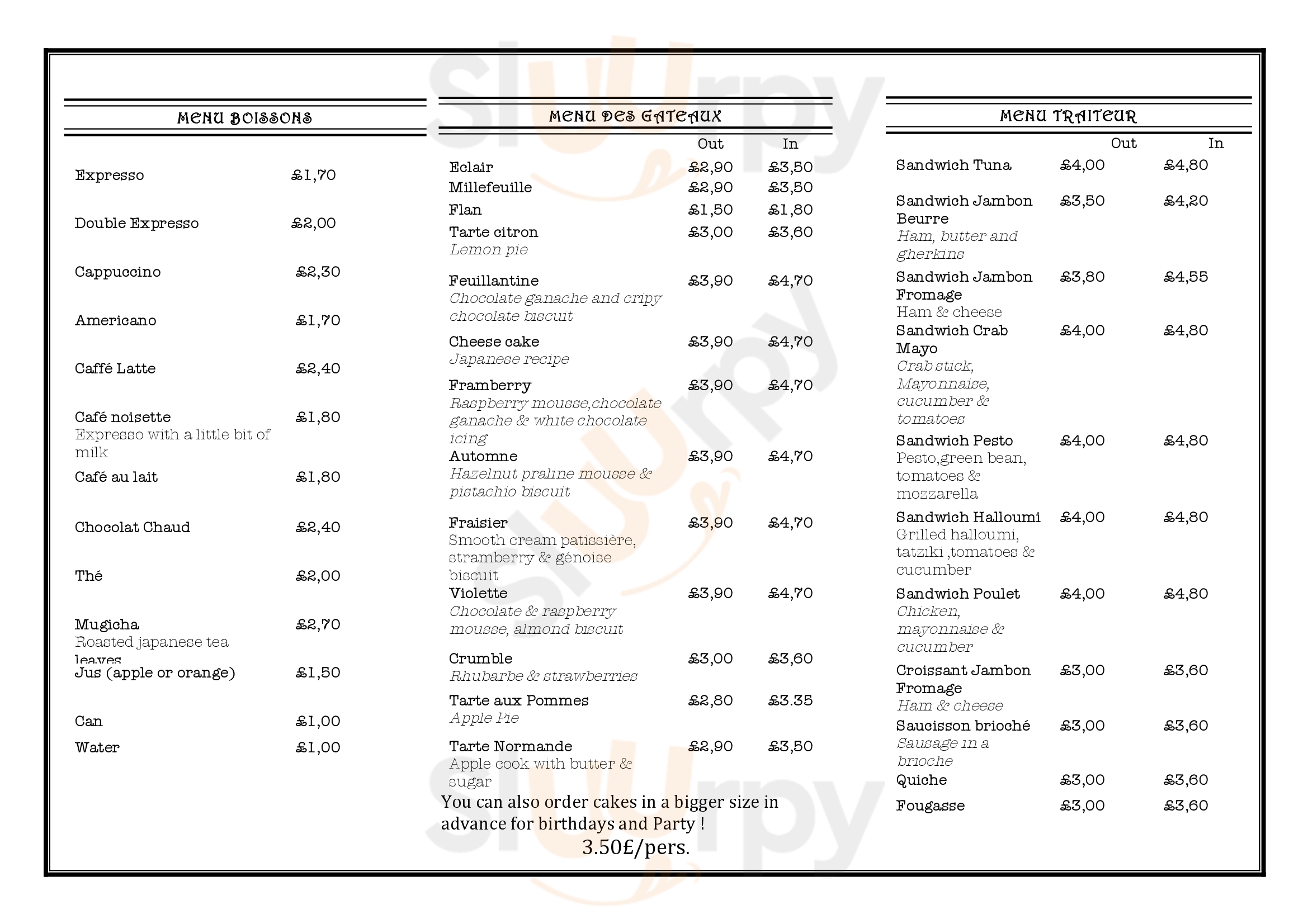 Main Menu - Patisserie Sainte Anne