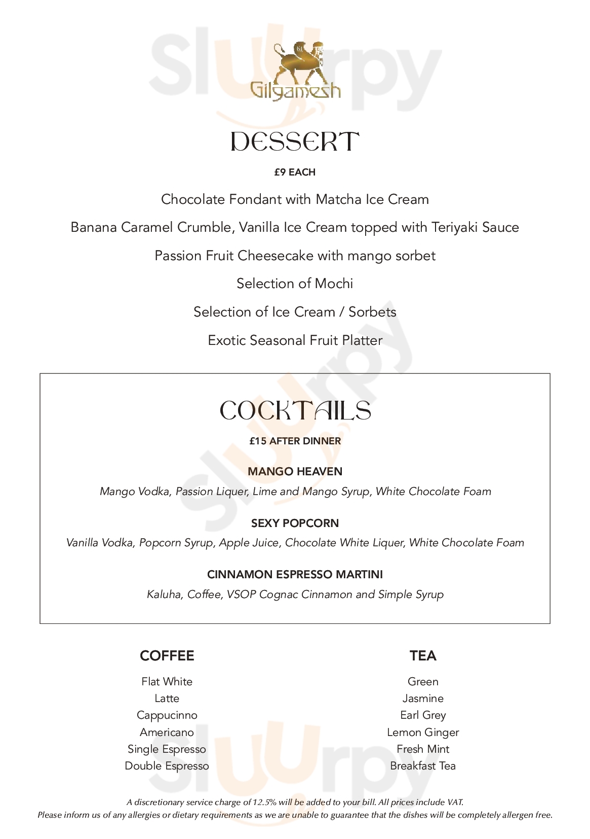 Gilgamesh Restaurant Lounge Bar London Menu - 1