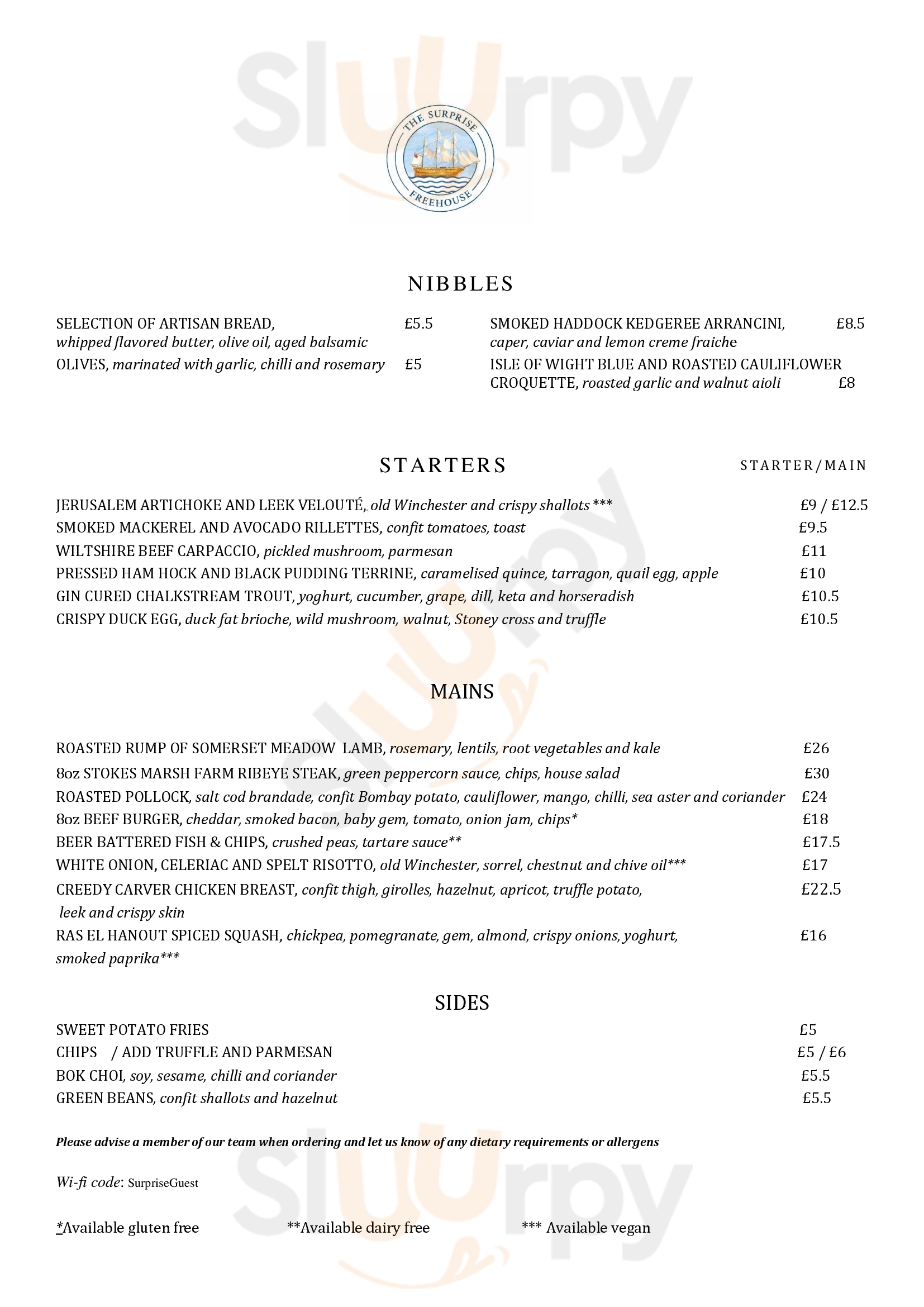 The Surprise London Menu - 1